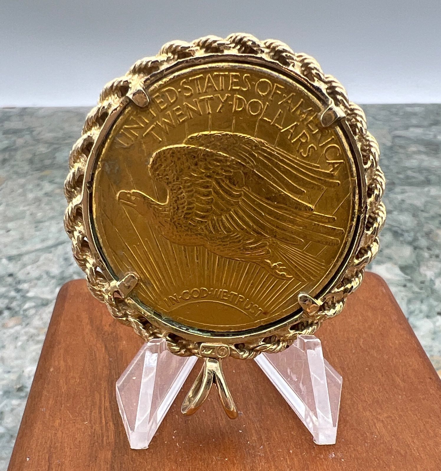 1928 $20 Saint-Gaudens Gold Double Eagle Coin in 14K Pendant 2