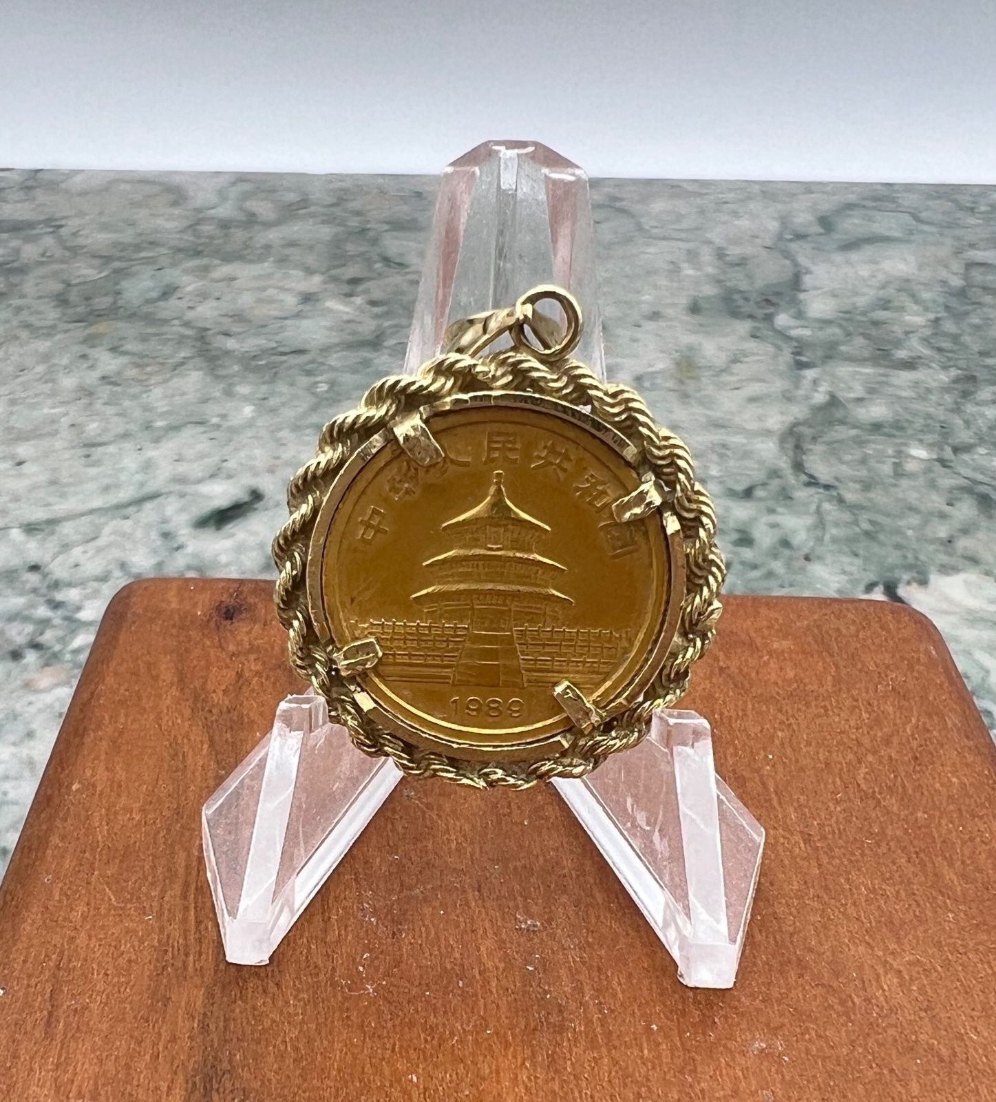 1/10 oz Chinese Gold Panda Coin 10 Yuan in 14K Rope Bezel Pendant 2