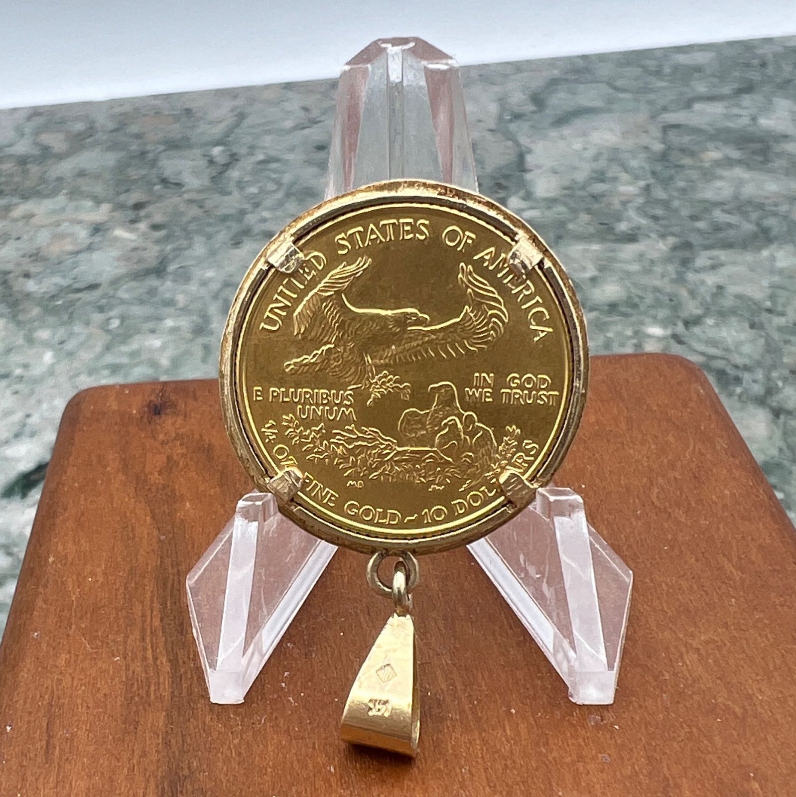1/4 oz American Gold Eagle $10 Coin Pendant 14K Gold Diamond-Cut Bezel 2