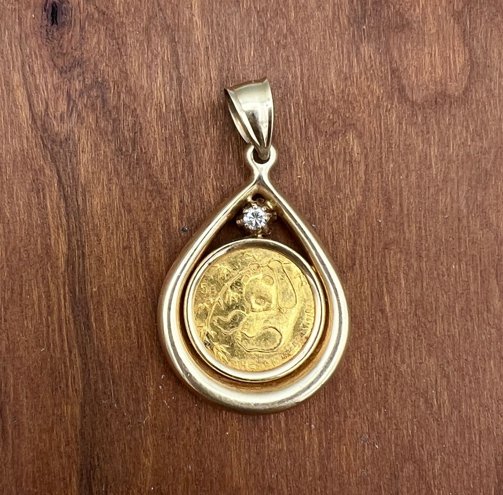 14K Gold Pendant with 1/20 oz Chinese Gold Panda Coin & Diamond