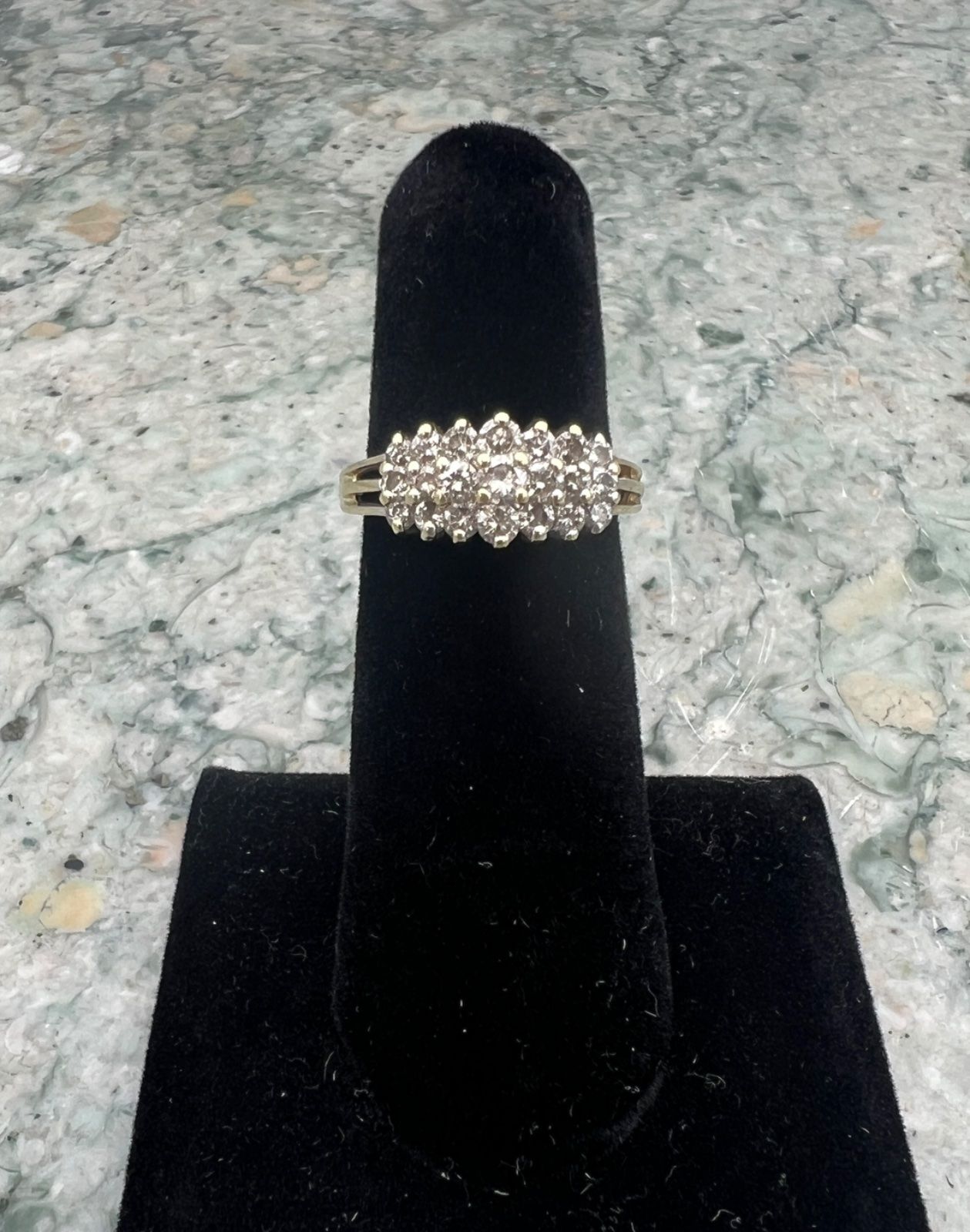 10K Gold Diamond Cluster Ring Three-Section Design. Sz. 5.5 2
