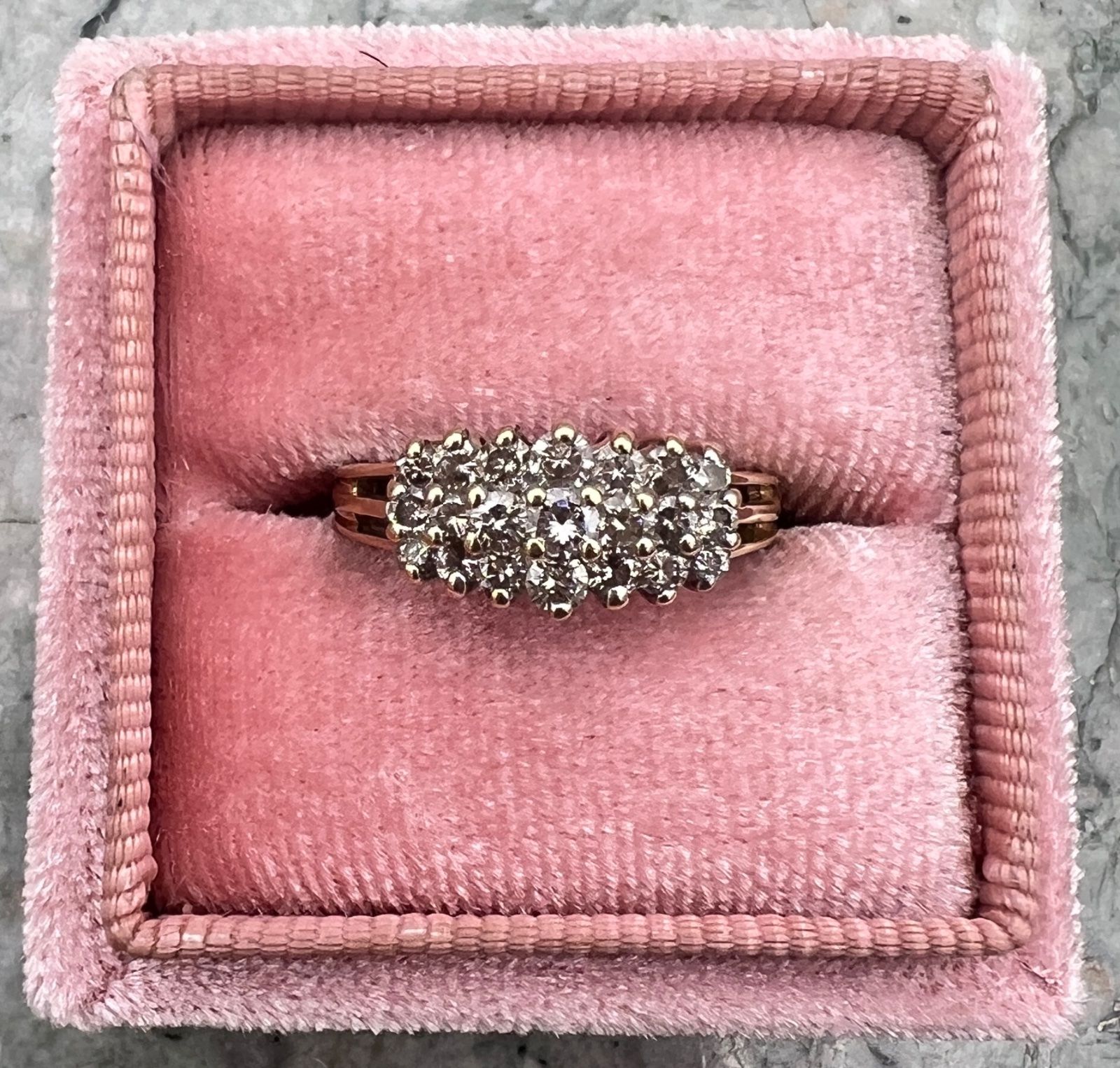 10K Gold Diamond Cluster Ring Three-Section Design. Sz. 5.5