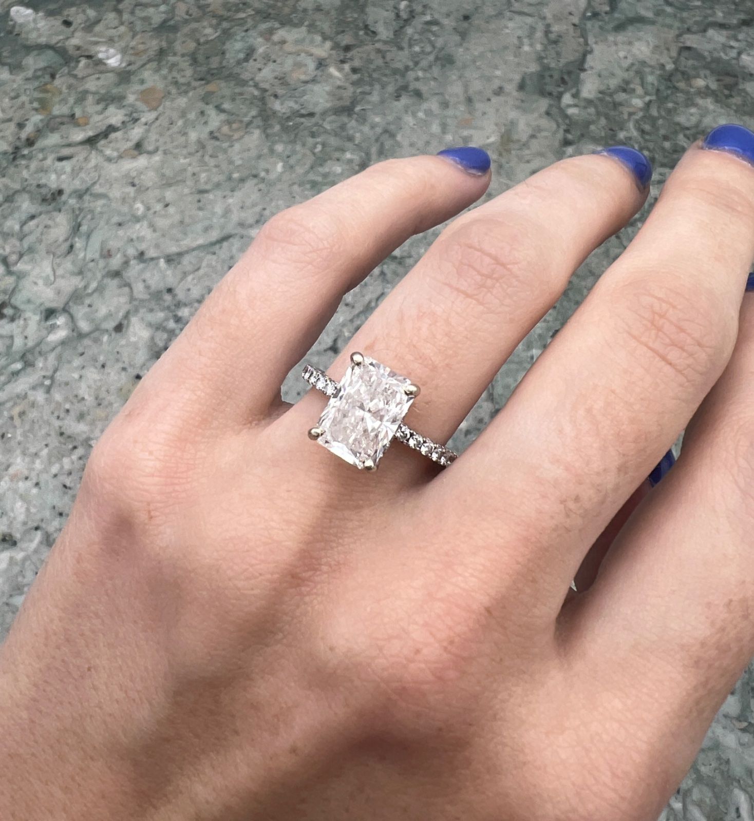 14K White Gold Radiant Cut Diamond Engagement Ring Pavé Band. Sz. 6.75 3