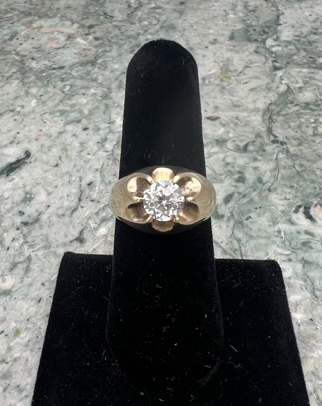 Vintage 10K Gold Belcher Setting Ring with Glass Stone Solitaire. Sz. 8 2