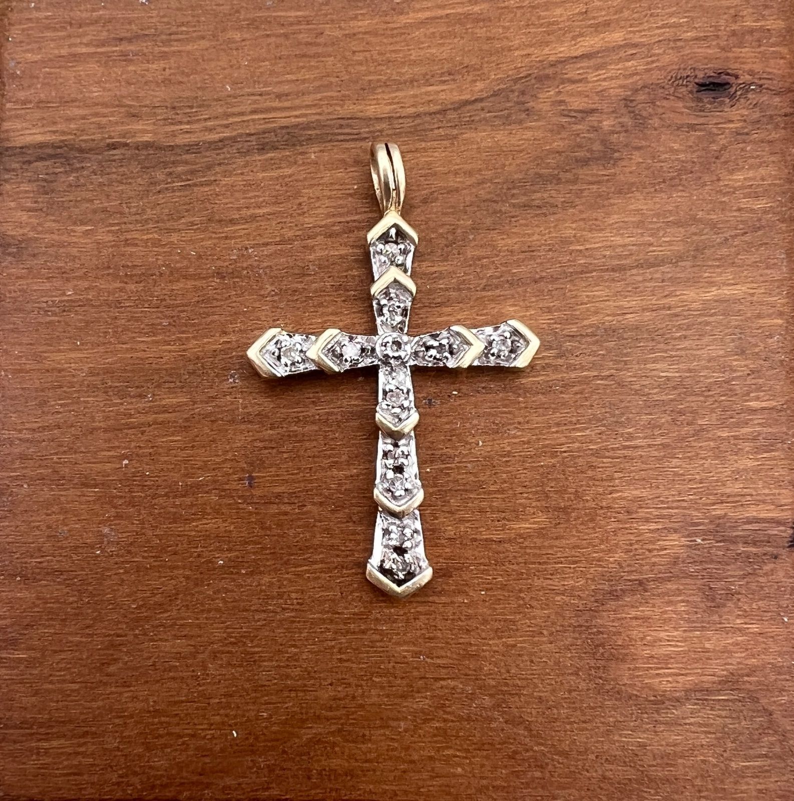 10K Two-Tone Gold Diamond Cross Pendant