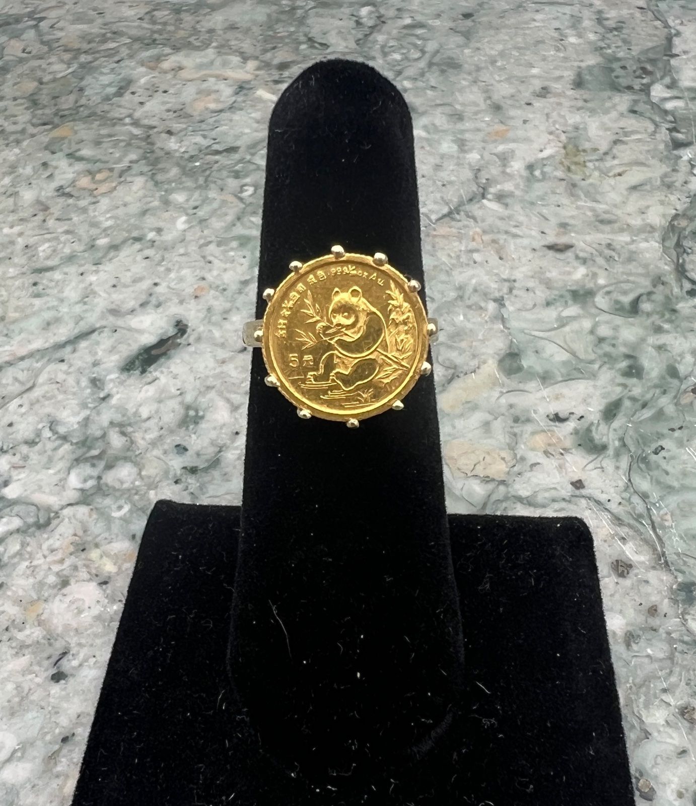 14K Gold Ring with 1/10 oz Chinese Gold Panda Coin 5 Yuan. Sz. 6 2
