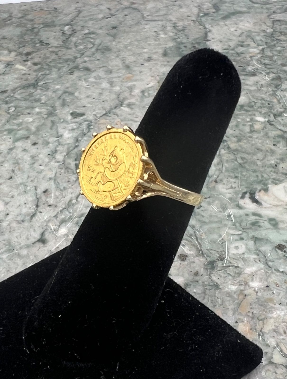 14K Gold Ring with 1/10 oz Chinese Gold Panda Coin 5 Yuan. Sz. 6 3