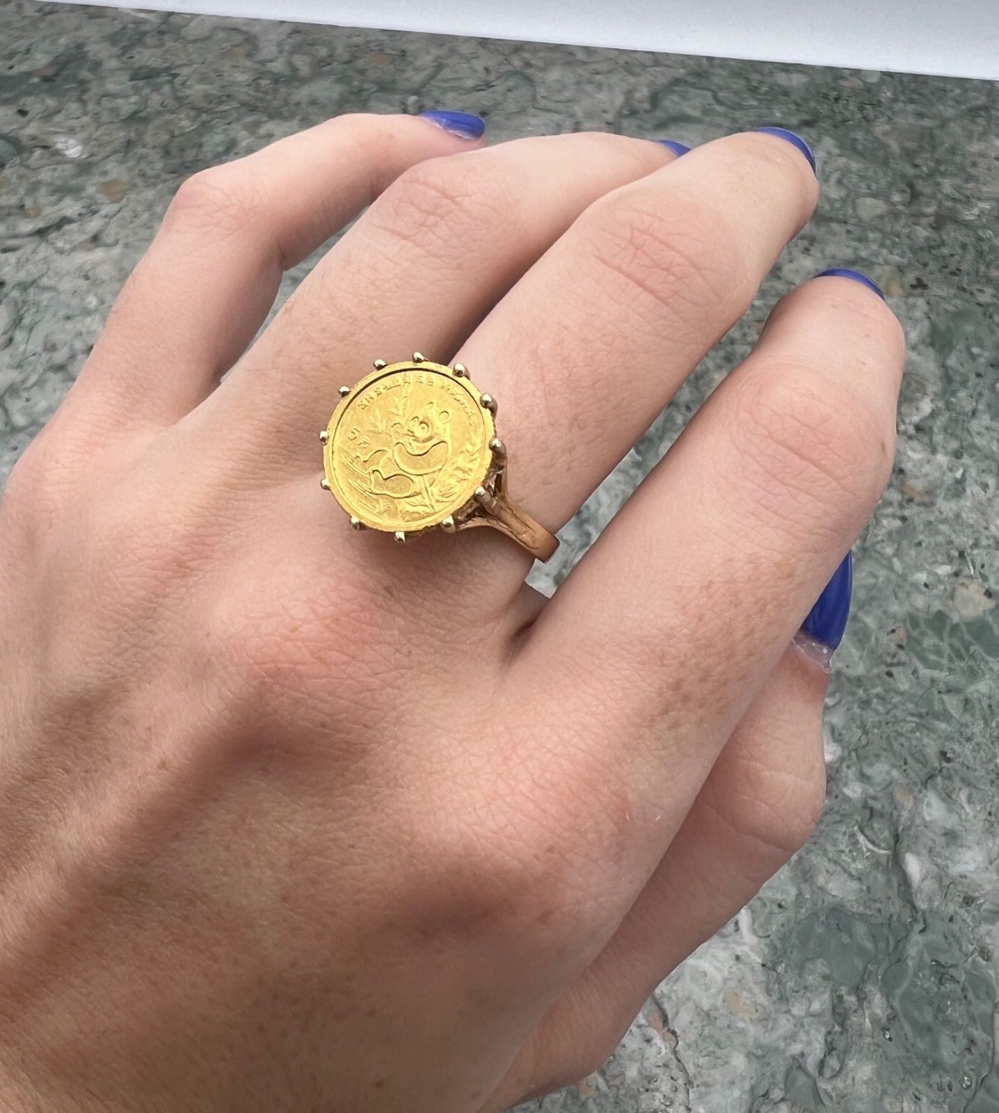14K Gold Ring with 1/10 oz Chinese Gold Panda Coin 5 Yuan. Sz. 6 4