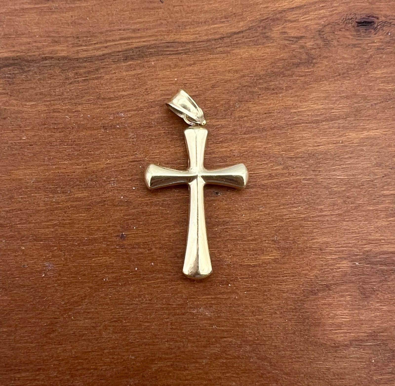 14K Yellow Gold Cross Pendant with Flared Ends and Bail