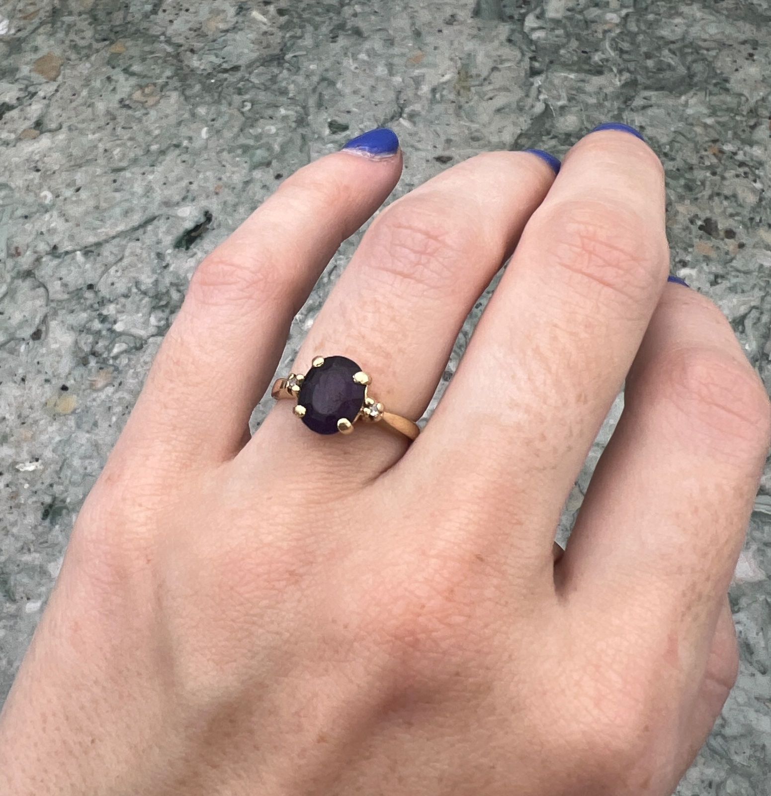 14K Gold Amethyst Ring with Diamond Accents. Sz. 4.5 3