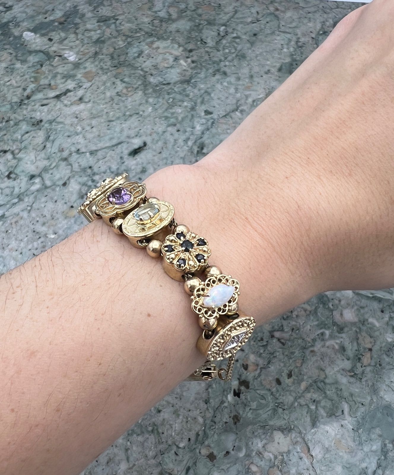 14K/10K Gold Multi-Gemstone Slide Charm Bracelet 5