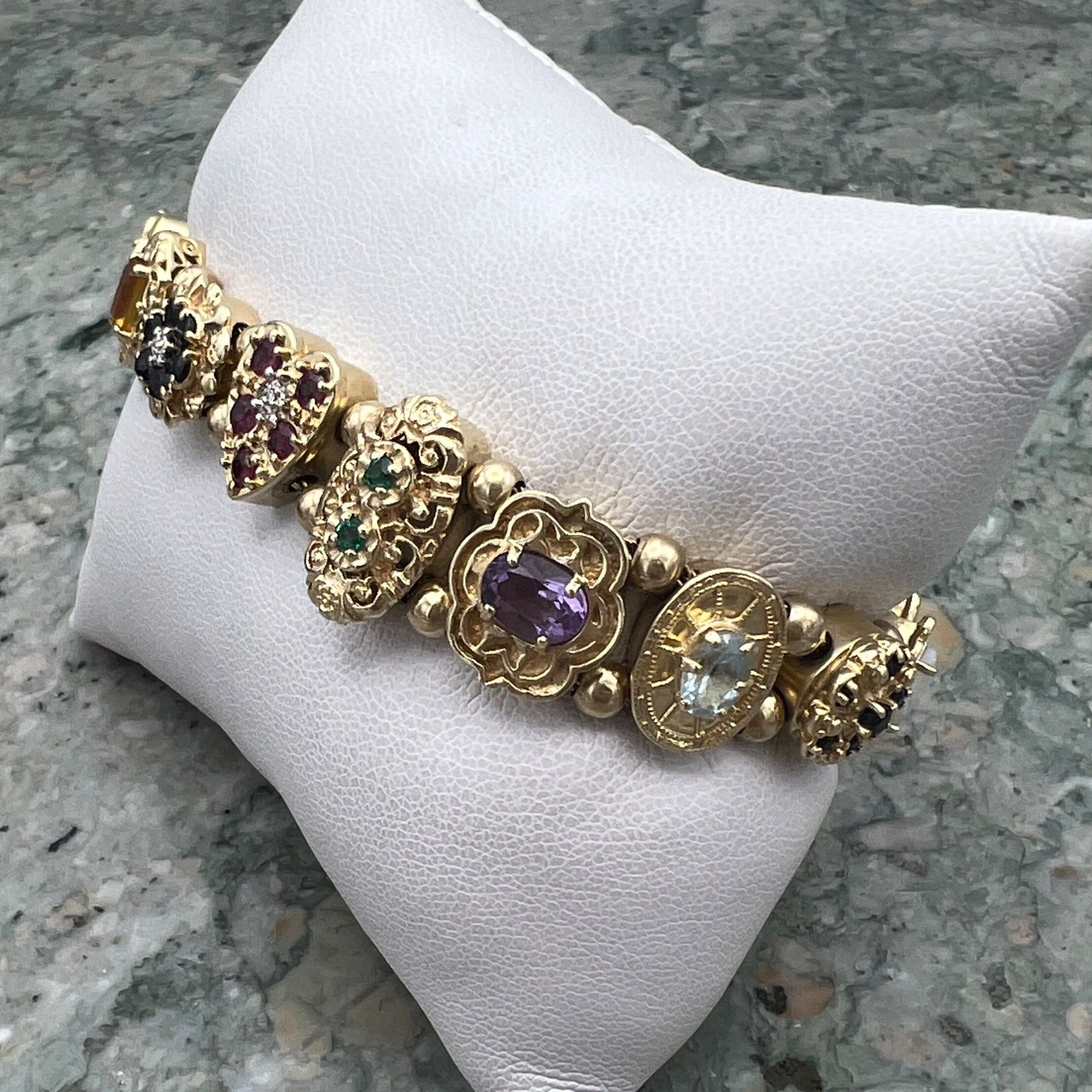 14K/10K Gold Multi-Gemstone Slide Charm Bracelet 2