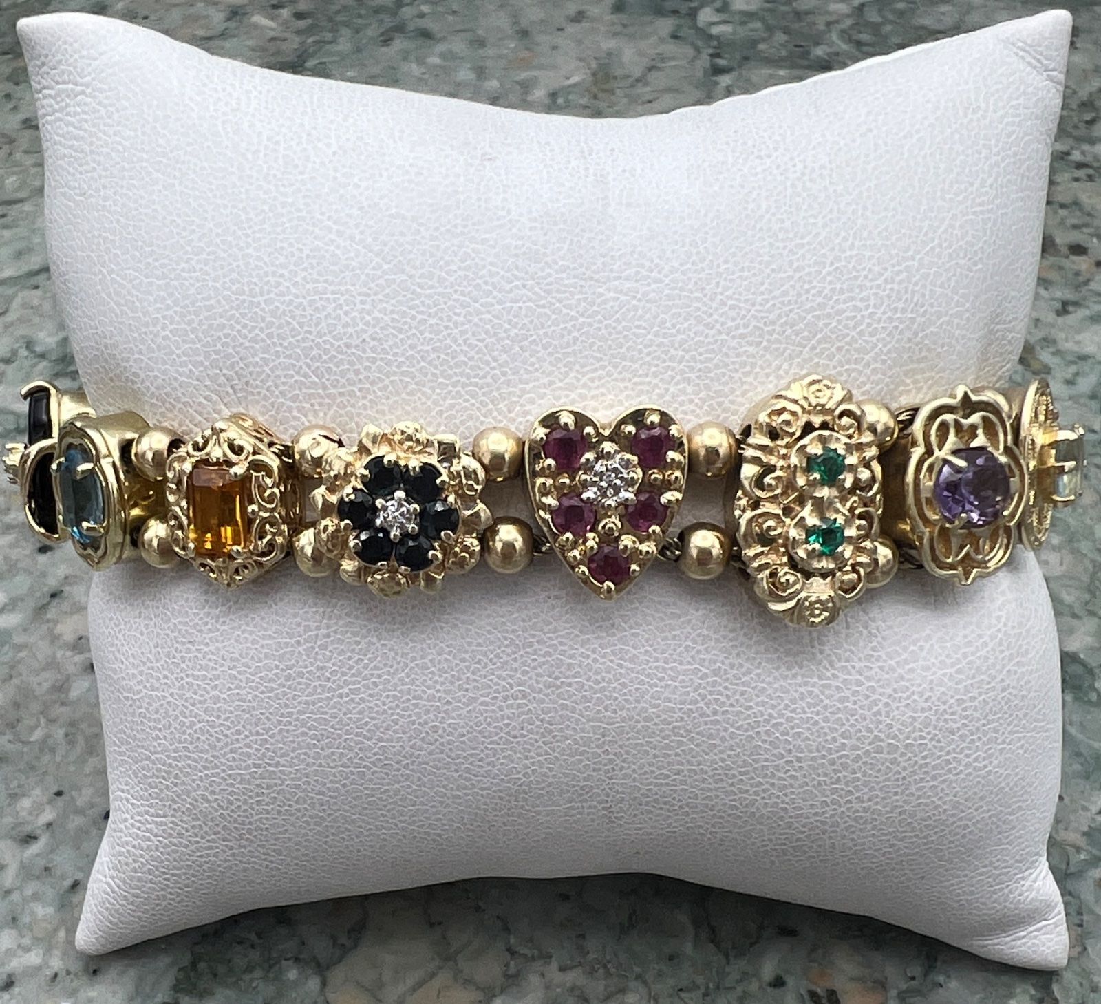 14K/10K Gold Multi-Gemstone Slide Charm Bracelet