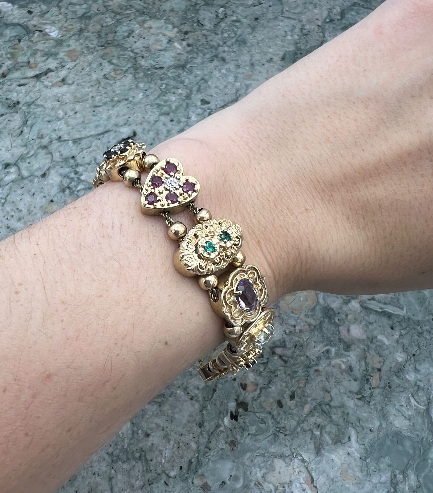 14K/10K Gold Multi-Gemstone Slide Charm Bracelet 4