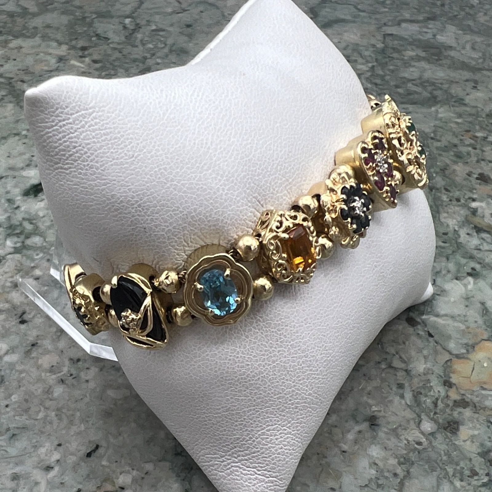 14K/10K Gold Multi-Gemstone Slide Charm Bracelet 3