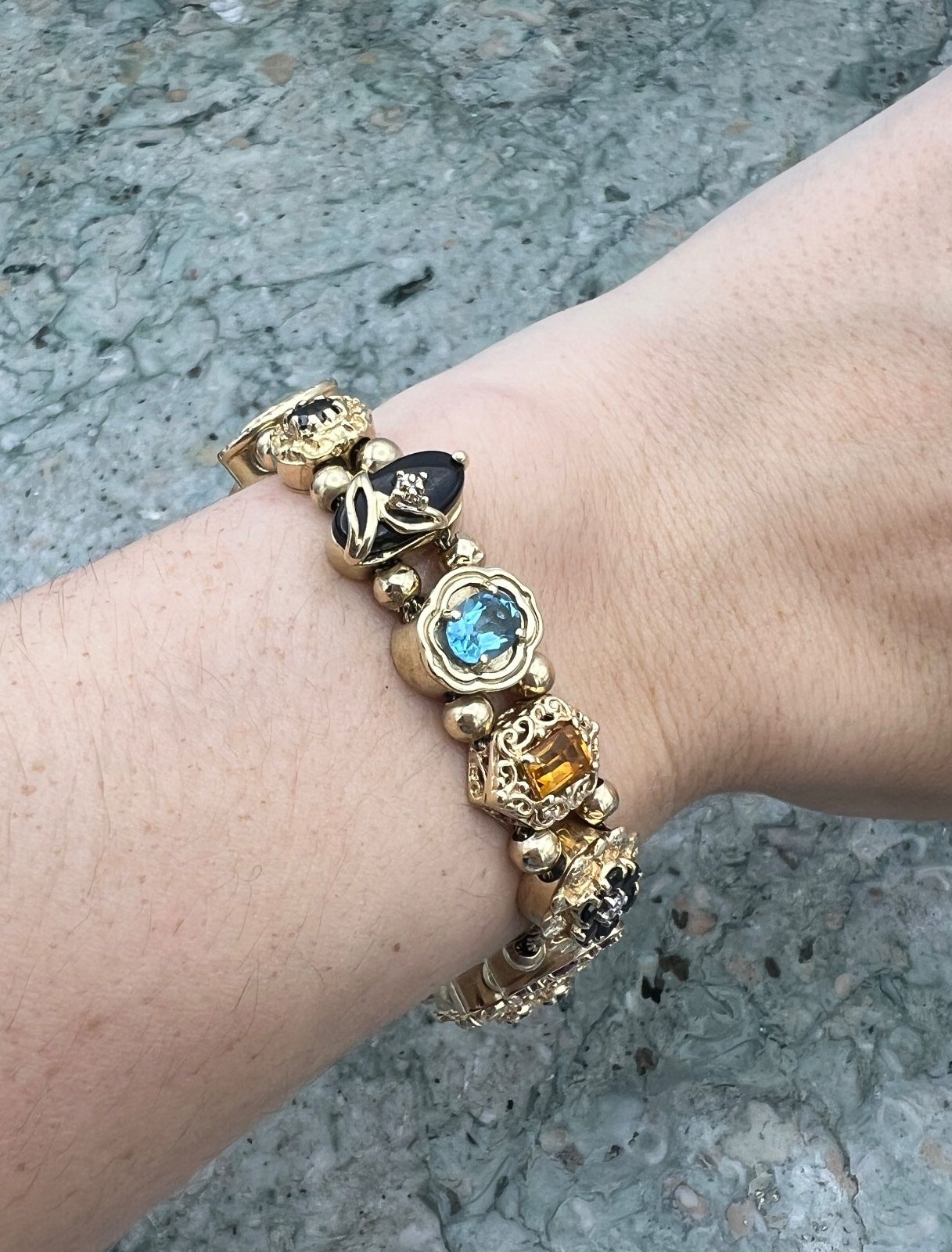 14K/10K Gold Multi-Gemstone Slide Charm Bracelet 6