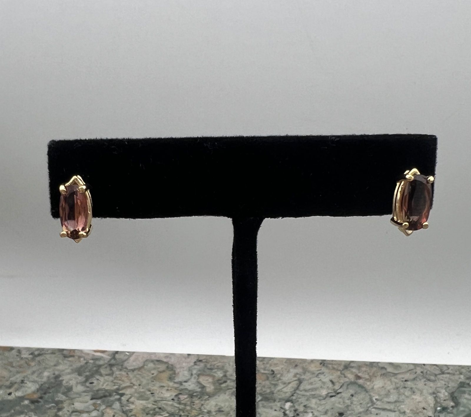 10K Yellow Gold Oval Pink Tourmaline Stud Earrings 2