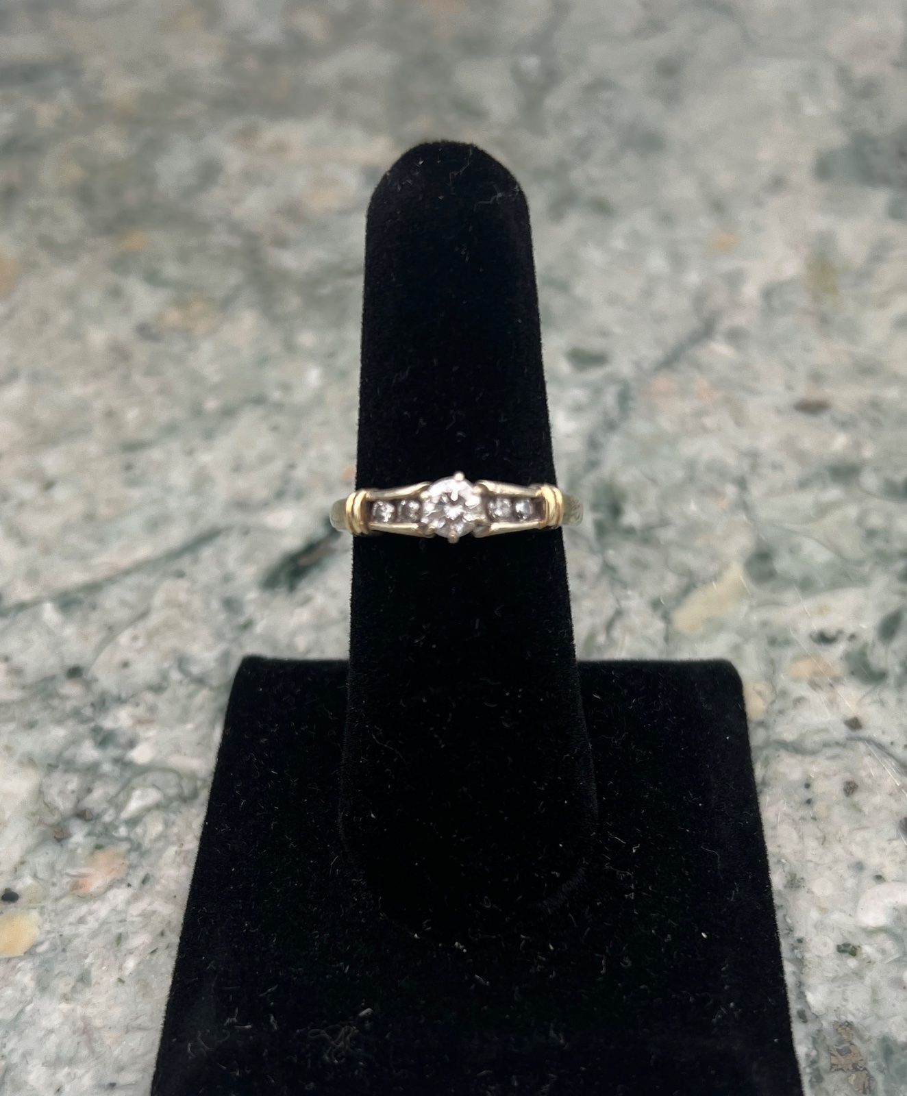 14K Gold Diamond Engagement Ring with Channel-Set Side Stones. Sz. 7.75 2