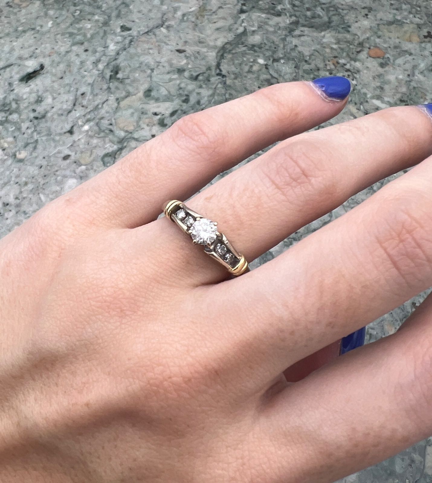 14K Gold Diamond Engagement Ring with Channel-Set Side Stones. Sz. 7.75 3