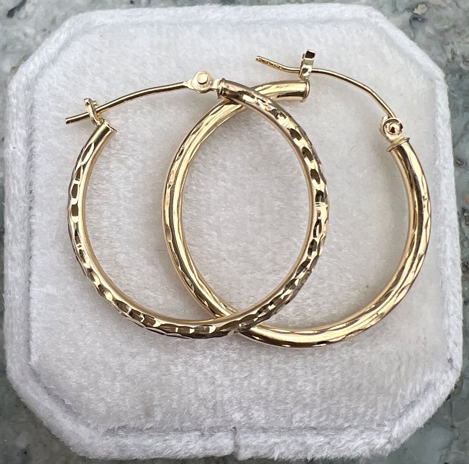 10K Yellow Gold Hammered Hoop Earrings 2