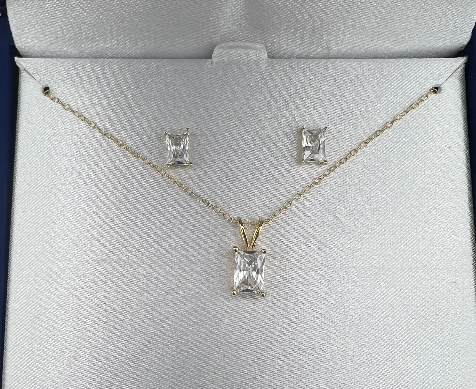 Gold Over Sterling Silver CZ Necklace & Earring Set Emerald Cut