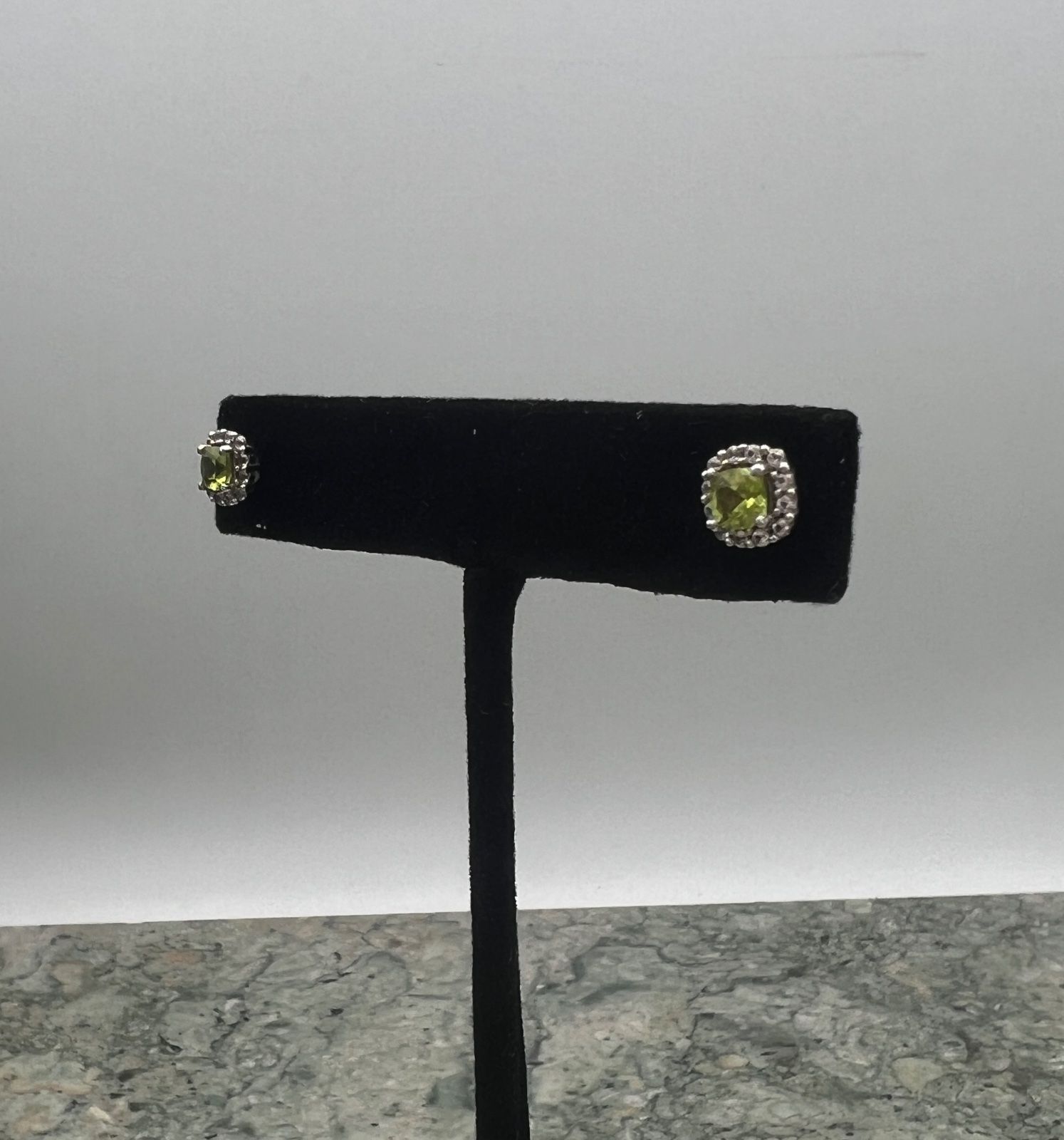 Sterling Silver Peridot & White Topaz Pendant Necklace Earring Set 6
