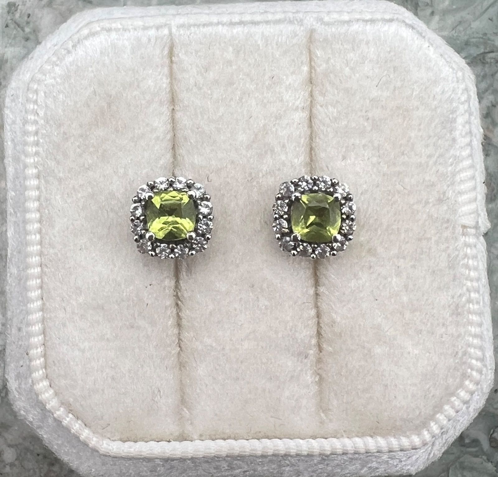Sterling Silver Peridot & White Topaz Pendant Necklace Earring Set 4