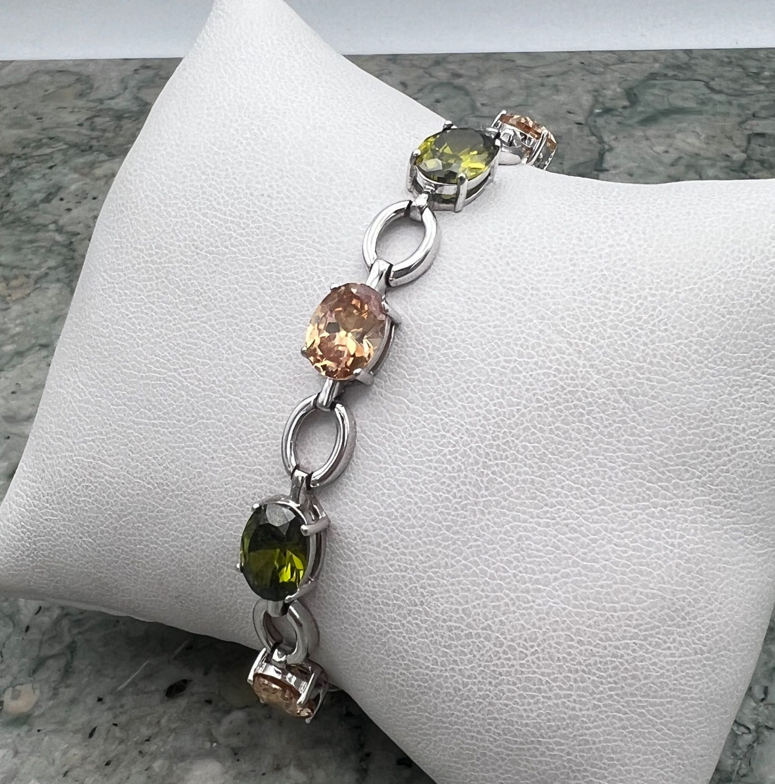 Sterling Silver Bracelet with Peridot & Citrine Colored Stones 2