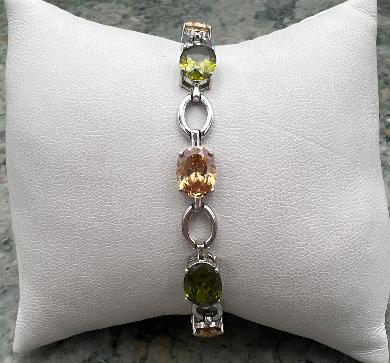 Sterling Silver Bracelet with Peridot & Citrine Colored Stones