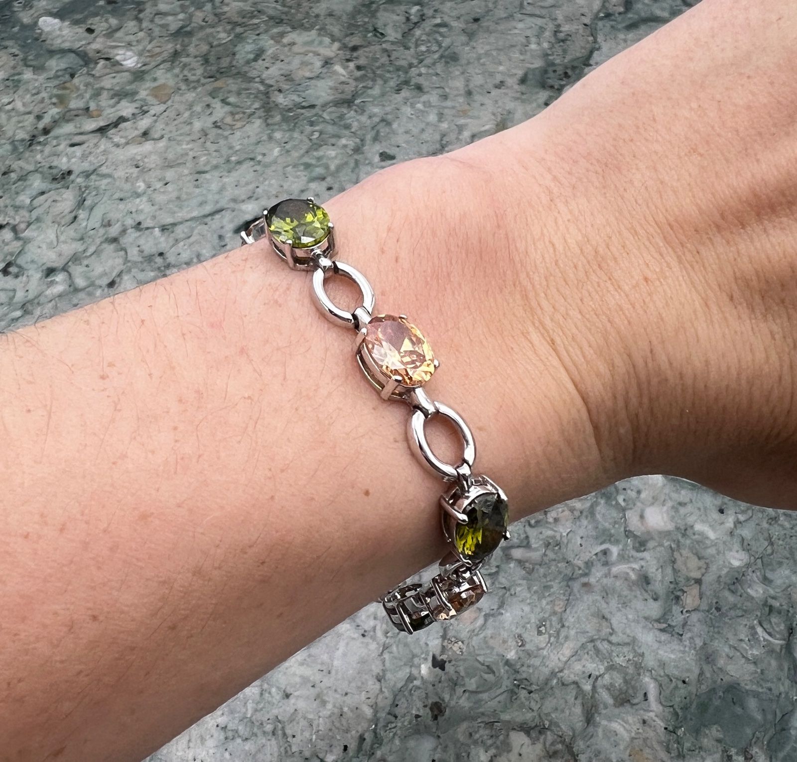 Sterling Silver Bracelet with Peridot & Citrine Colored Stones 3
