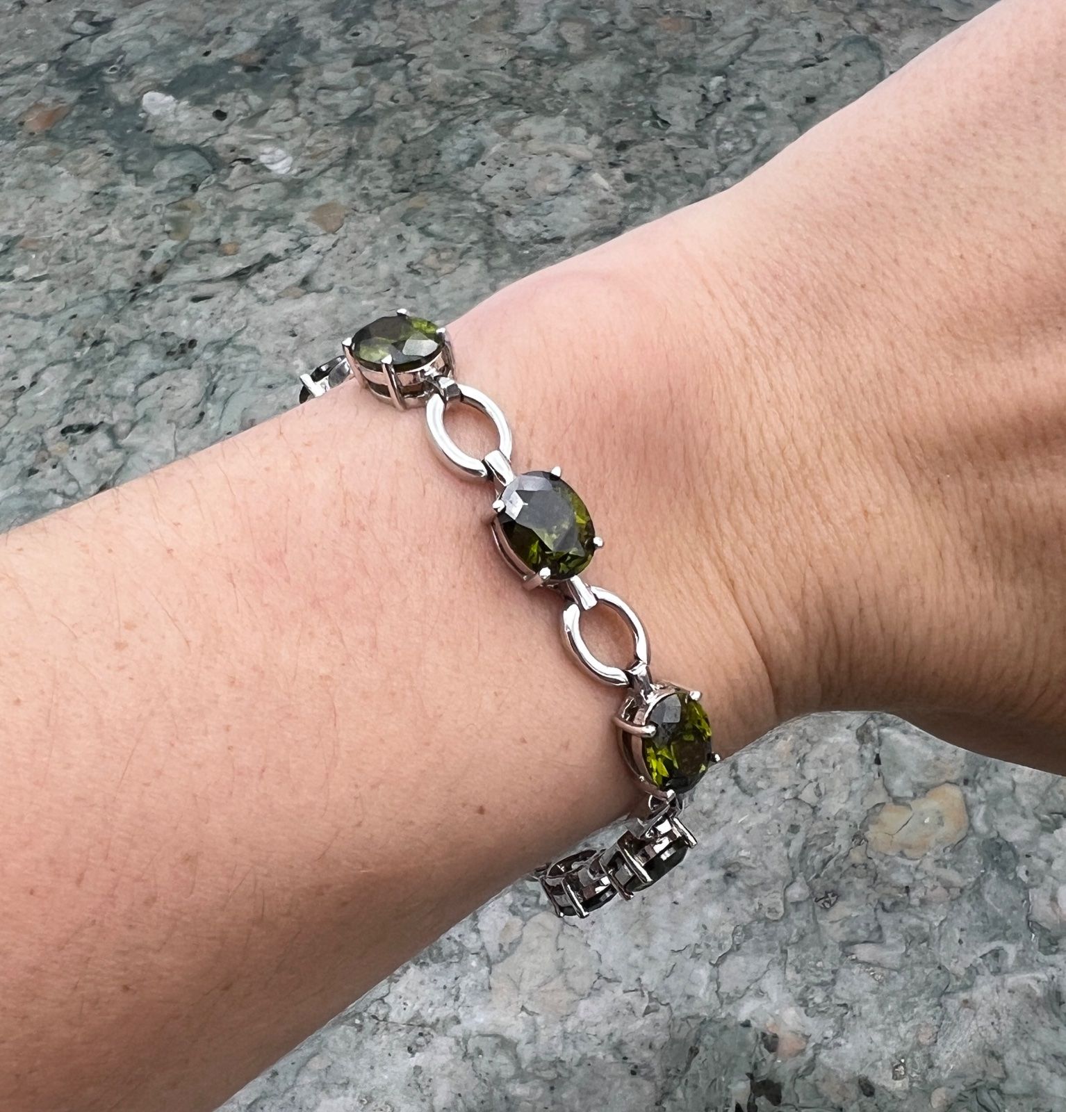 Sterling Silver Bracelet with Oval Green Stones .925 3