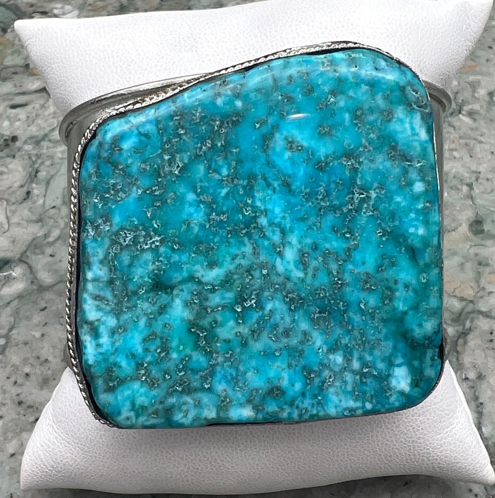 Large Turquoise Slab Cuff Bracelet Silver-Tone Metal Setting