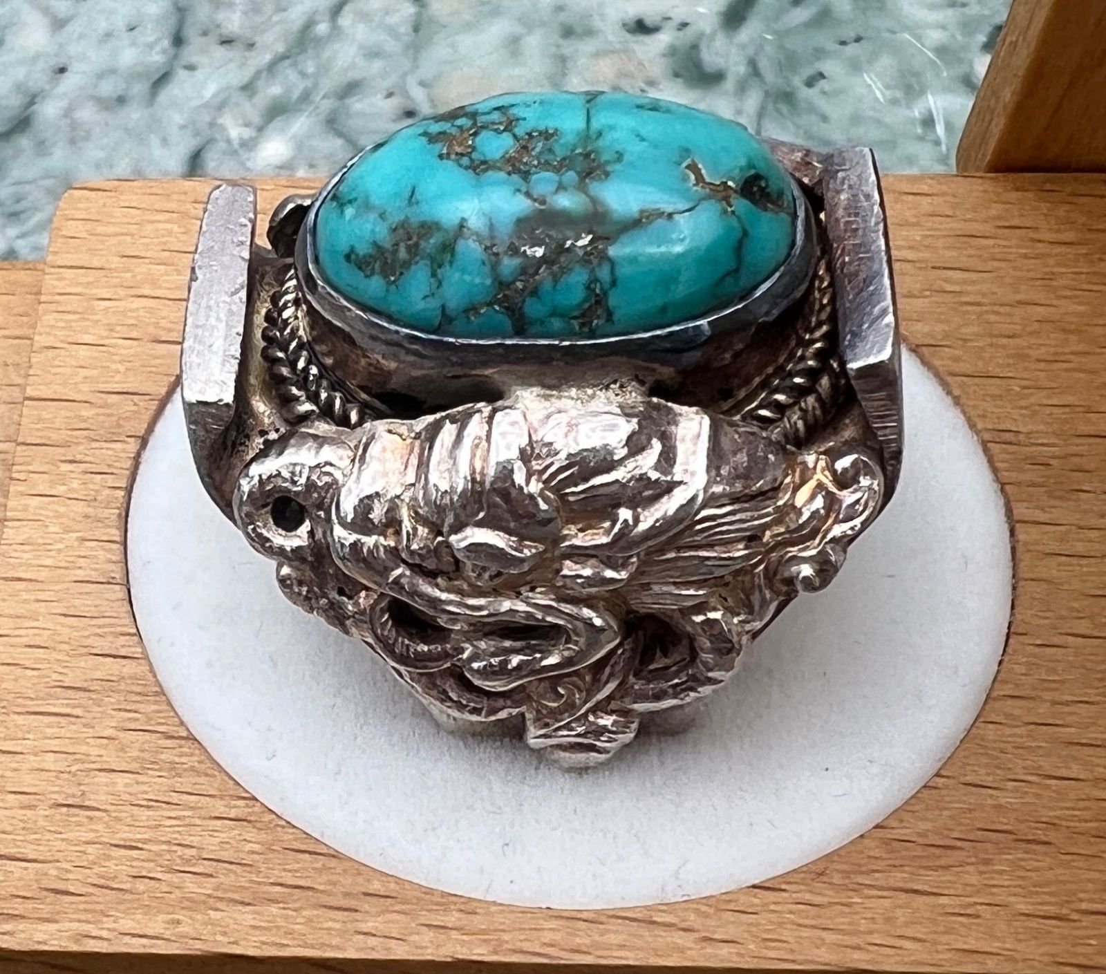 Navajo Sterling Silver Turquoise Cabochon Ring Heavy Setting 2