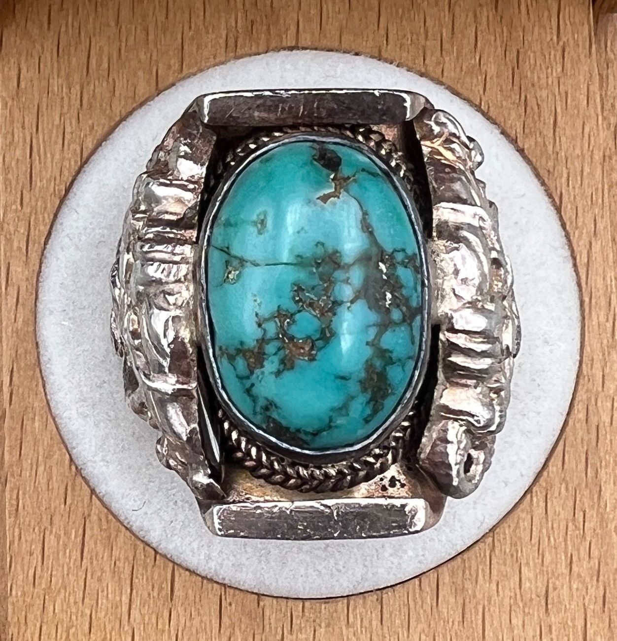 Navajo Sterling Silver Turquoise Cabochon Ring Heavy Setting