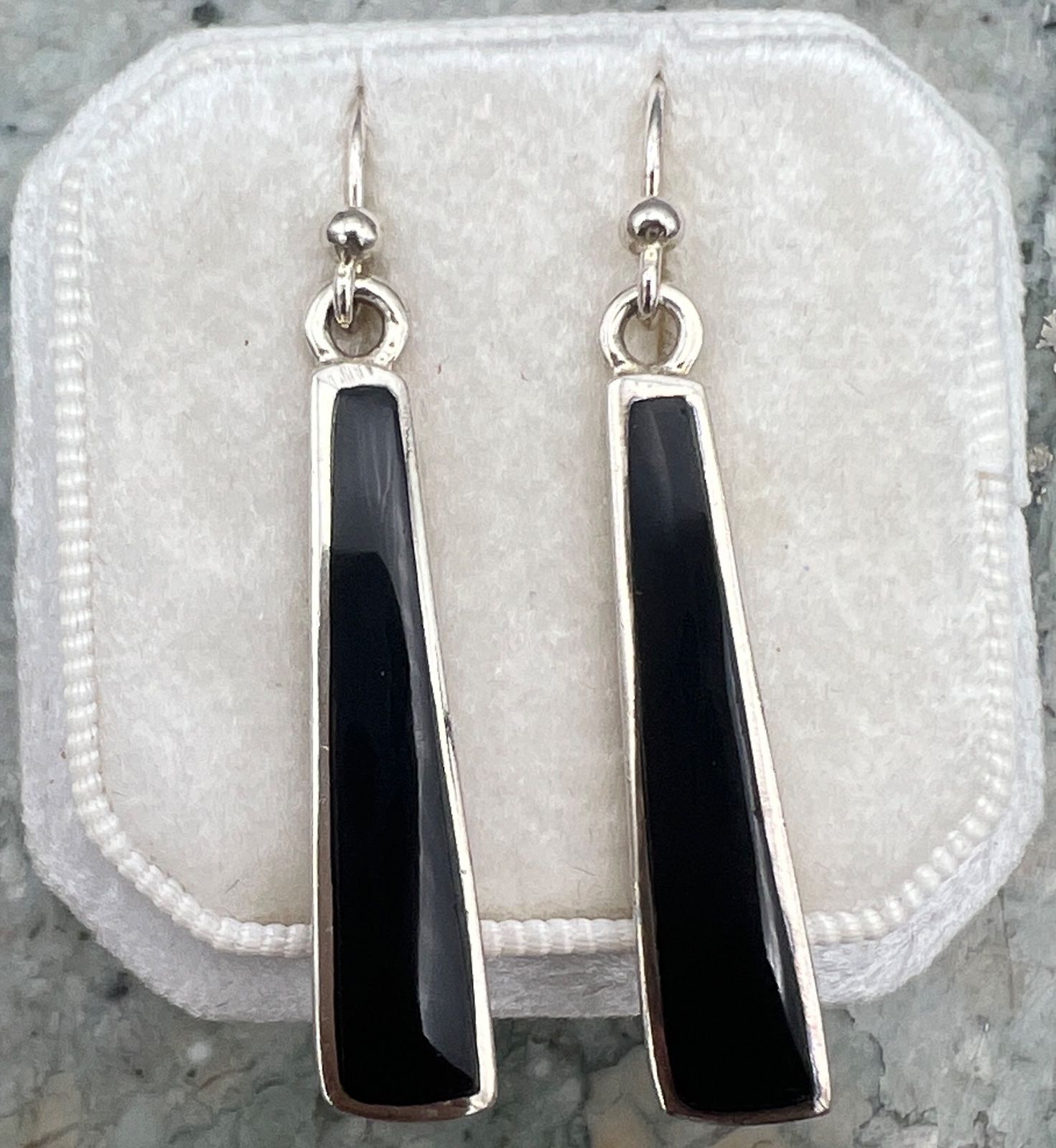 Sterling Silver Black Onyx Inlay Drop Earrings .925