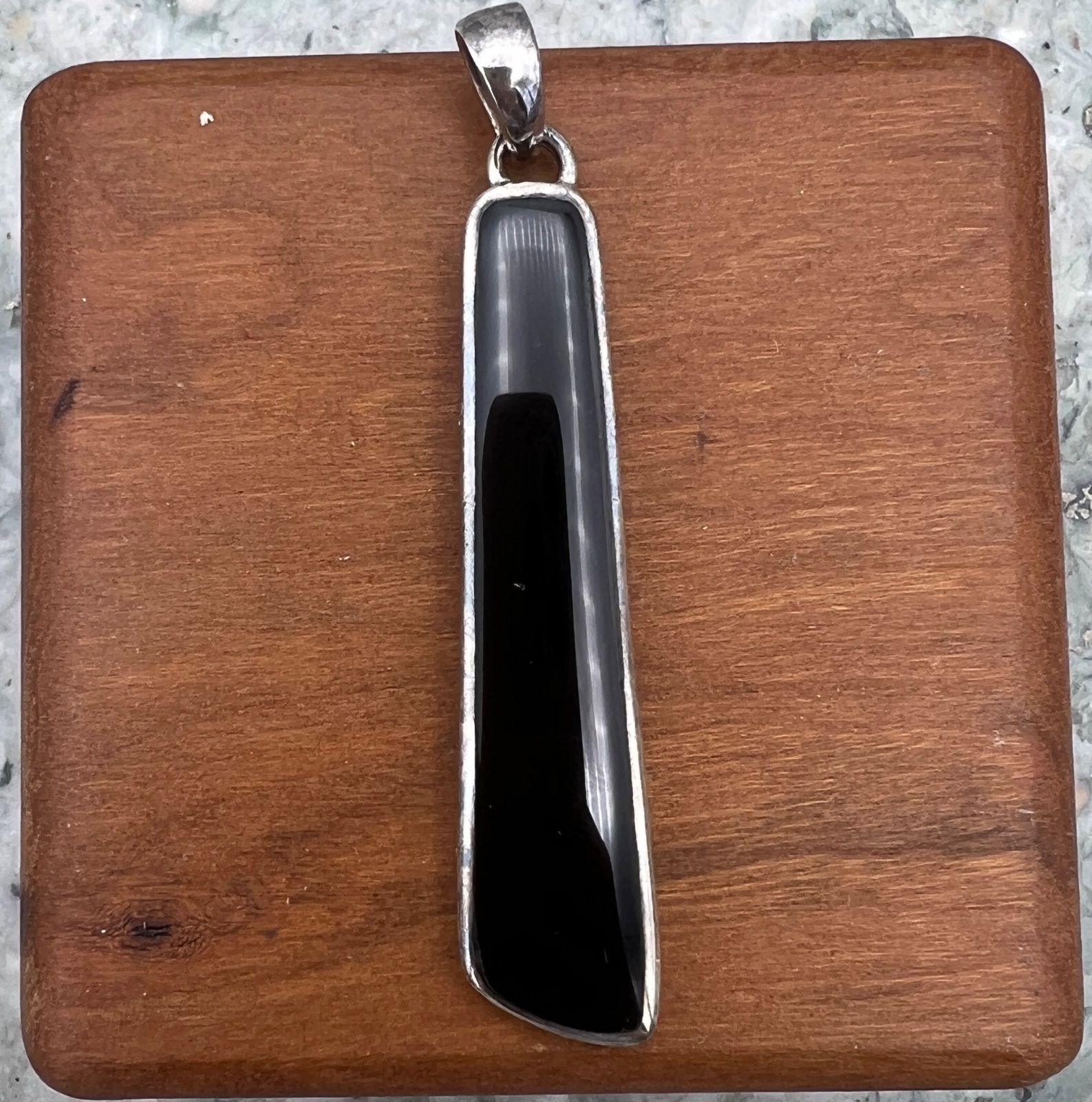 Sterling Silver Elongated Black Onyx Pendant .925