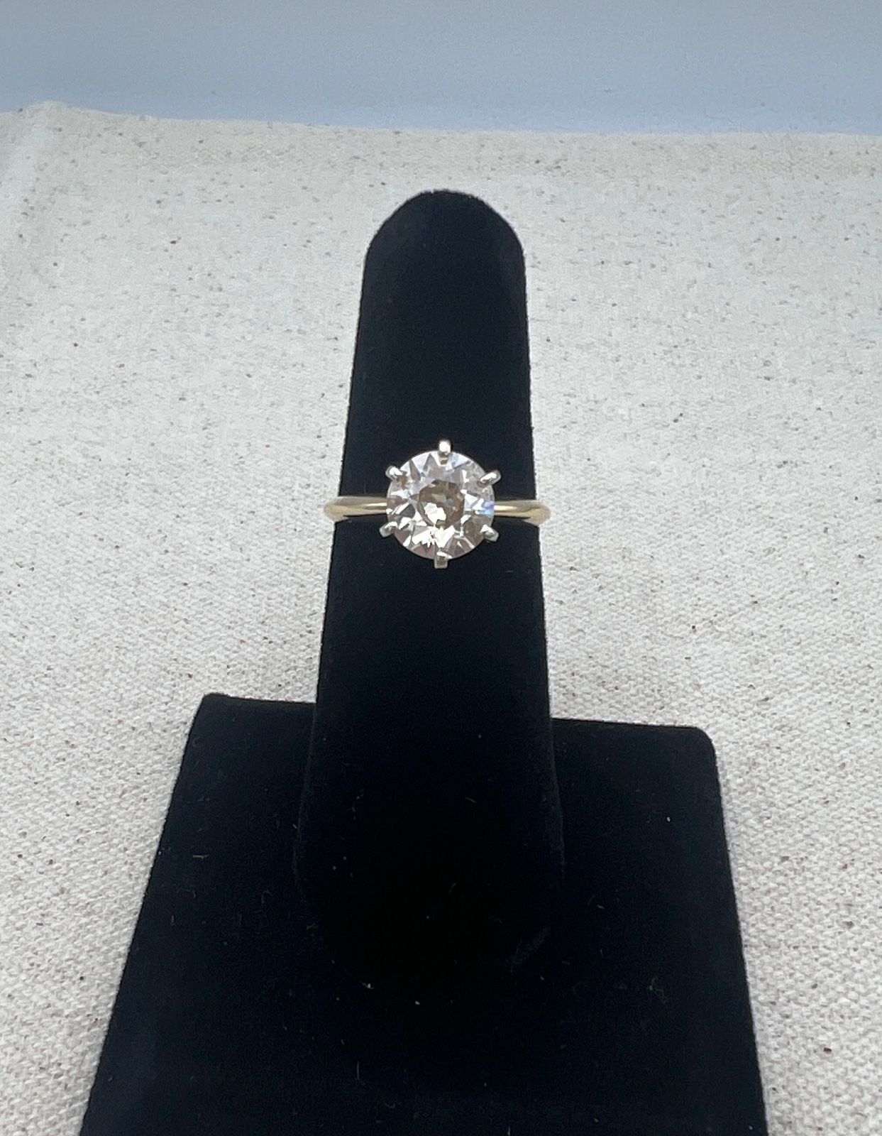 Antique 14K Gold Diamond Solitaire Engagement Ring 6-Prong Setting 2.25 CTW. Sz 6.5 2