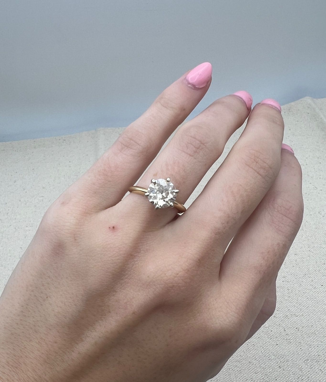 Antique 14K Gold Diamond Solitaire Engagement Ring 6-Prong Setting 2.25 CTW. Sz 6.5 3