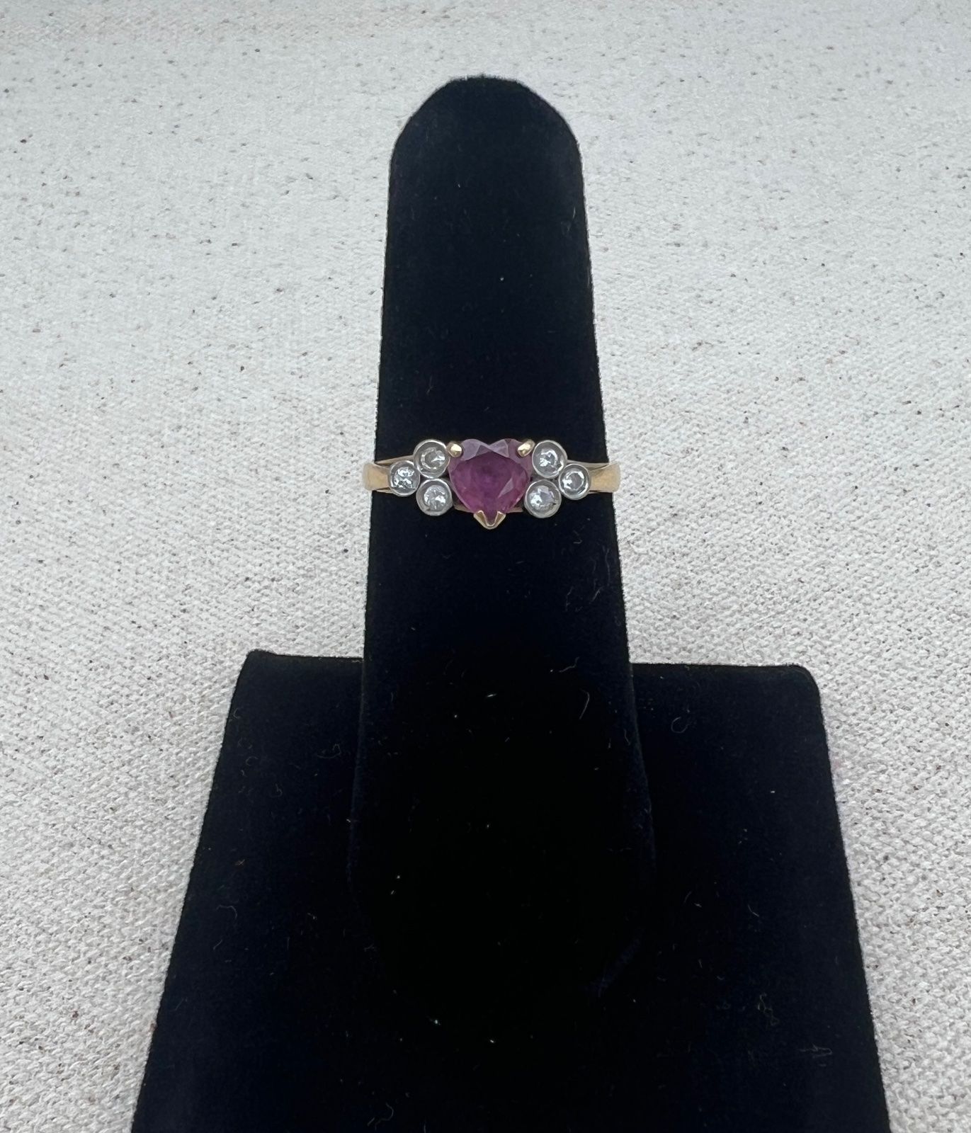 14K Gold Heart Ruby & Diamond Ring Vintage Style. Sz 6.75 2