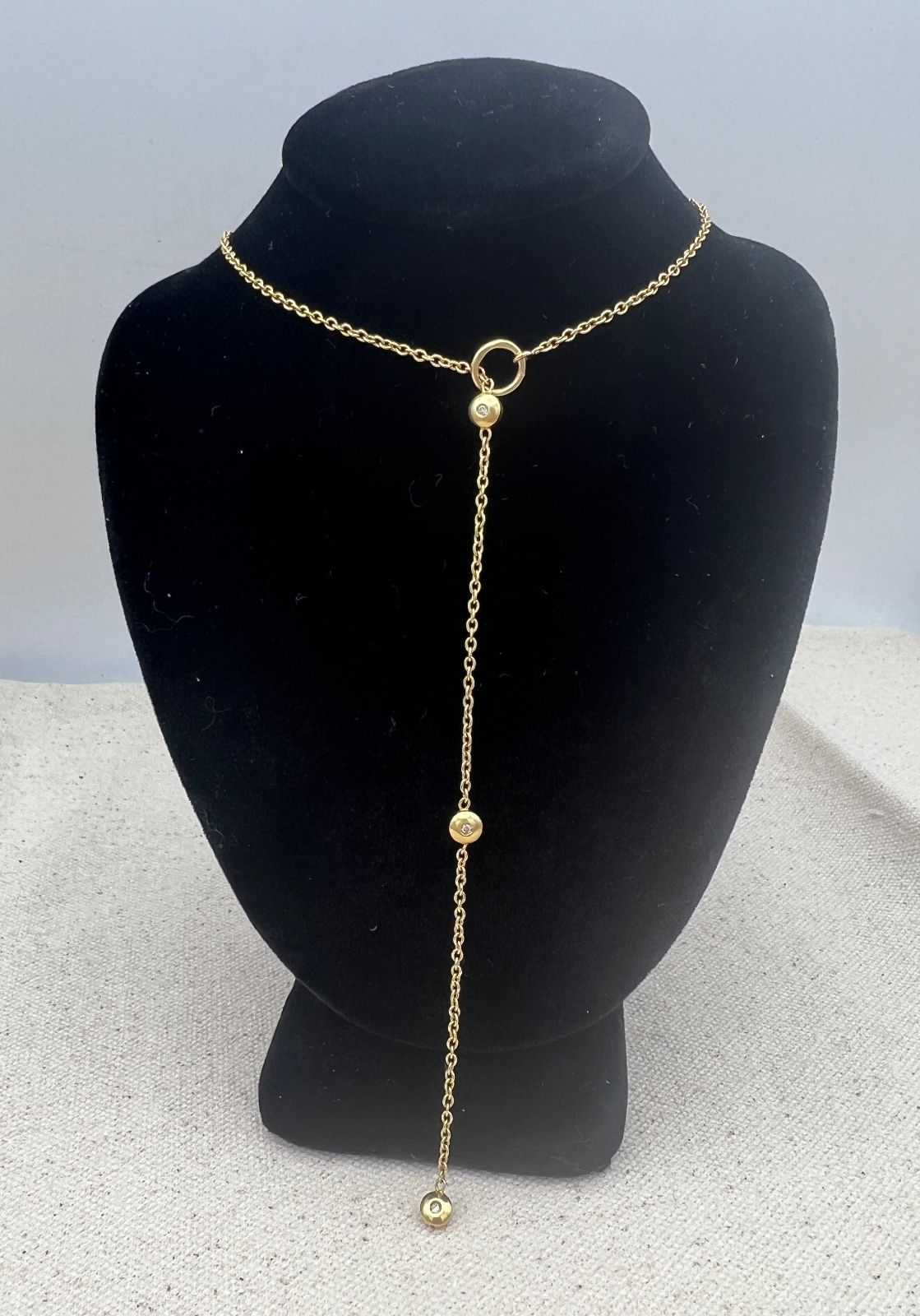 14K Gold Lariat Y-Necklace with Bezel-Set Diamonds. 20" Chain 3