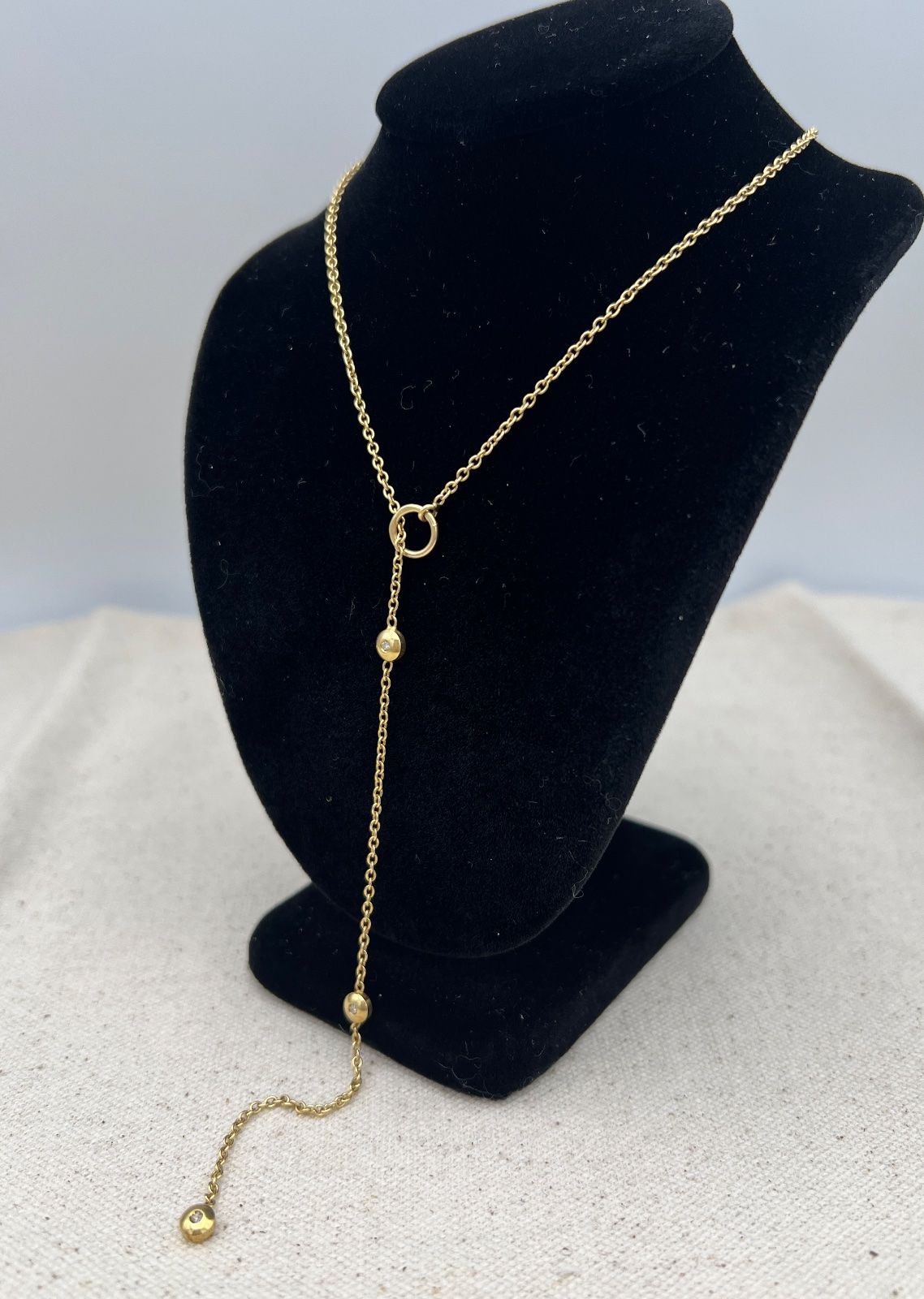 14K Gold Lariat Y-Necklace with Bezel-Set Diamonds. 20" Chain 2