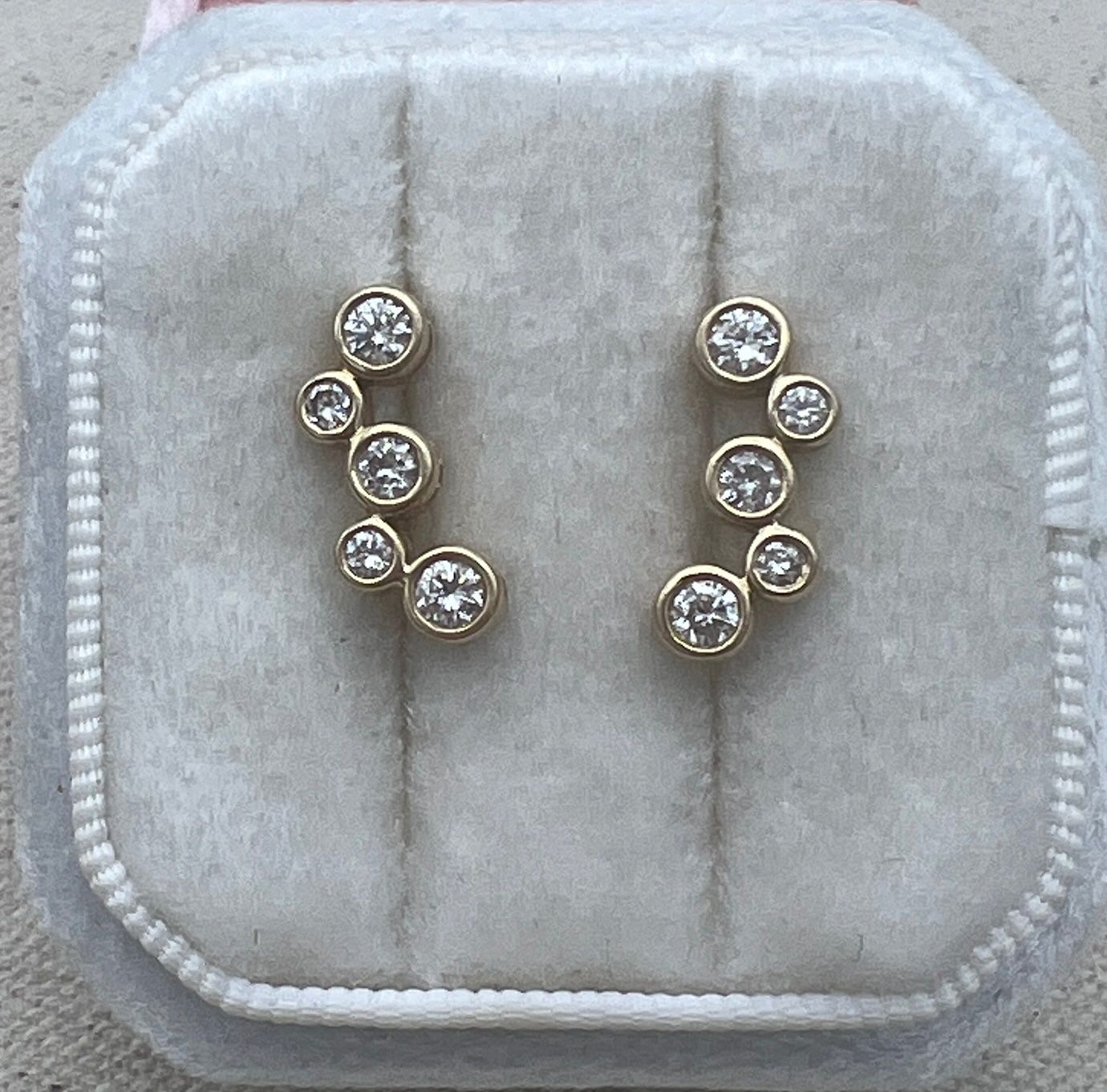 14K Gold Diamond Bezel-Set Crawler Earrings (Approx. 0.9 CTW)