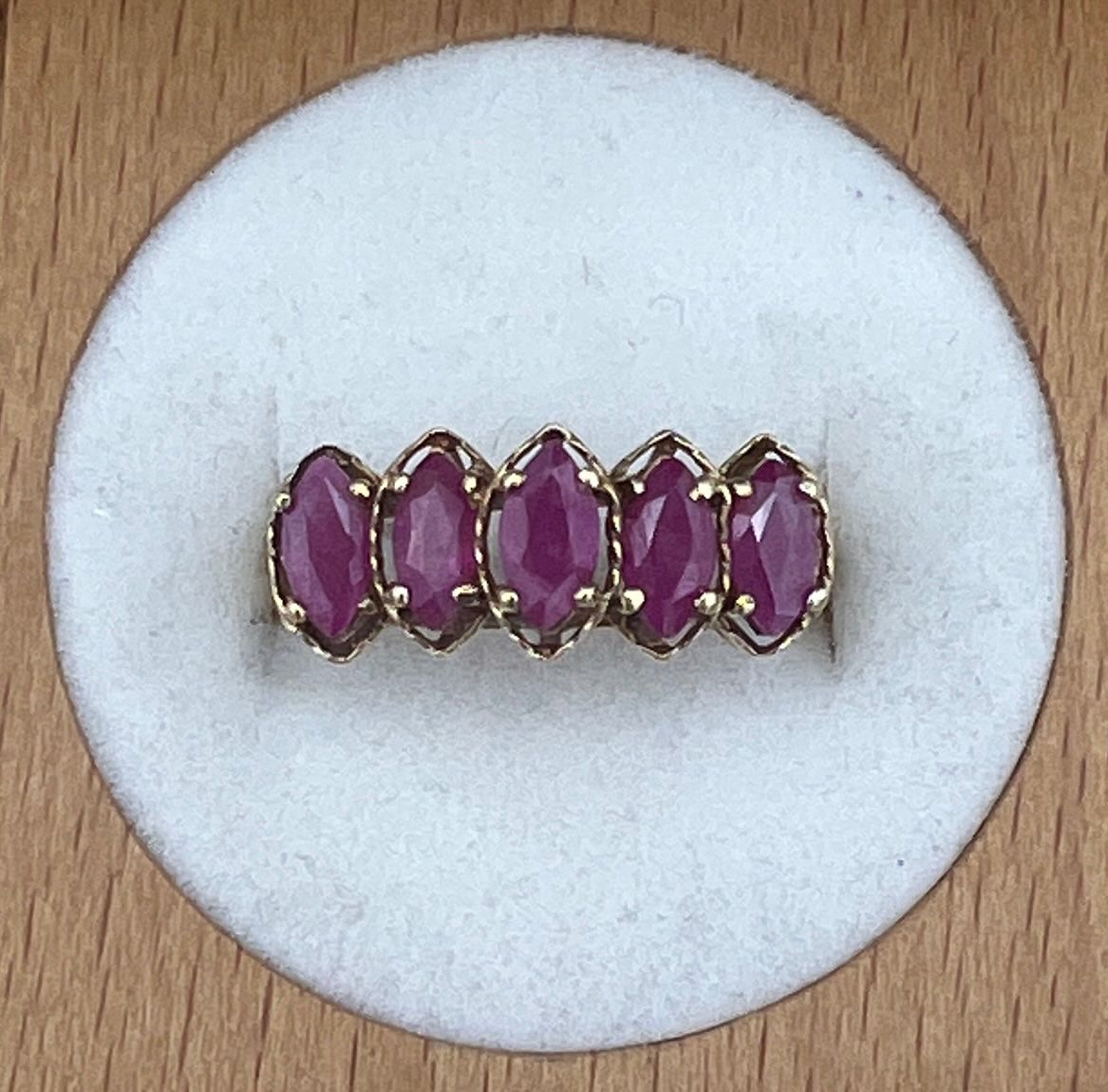 10K Yellow Gold Marquise Ruby Five-Stone Band Ring. Sz 7