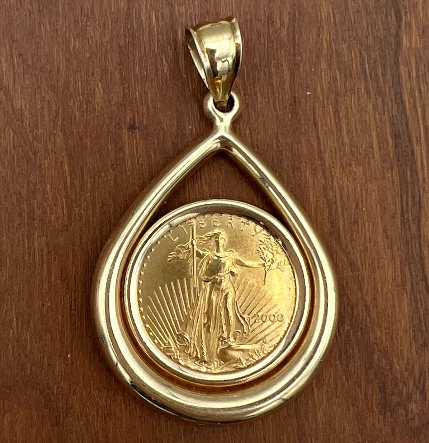 2000 1/10 oz $5 American Gold Eagle Coin in 14K Teardrop Pendant