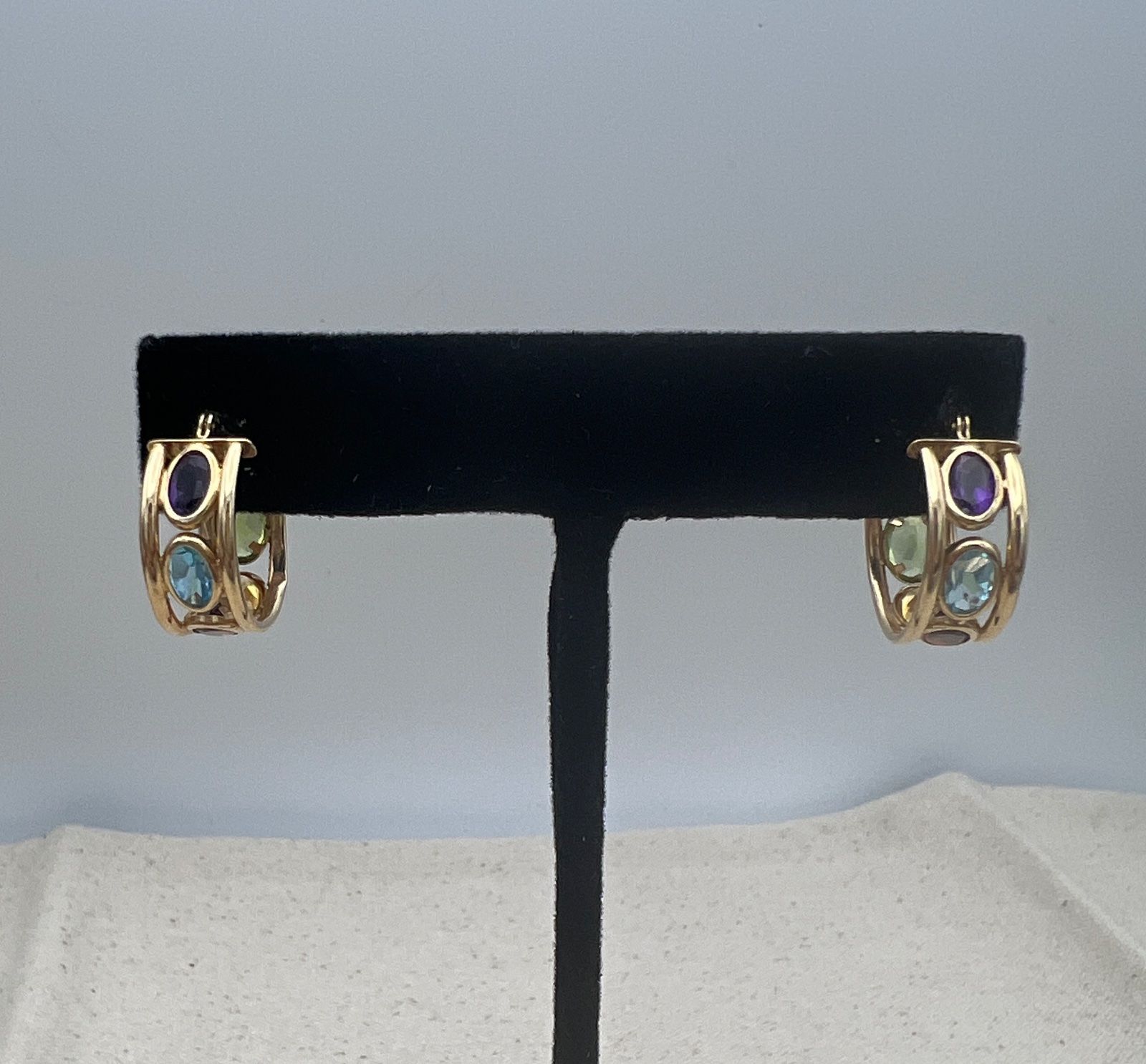 10K Gold Multi-Gemstone Huggie Hoop Earrings 4