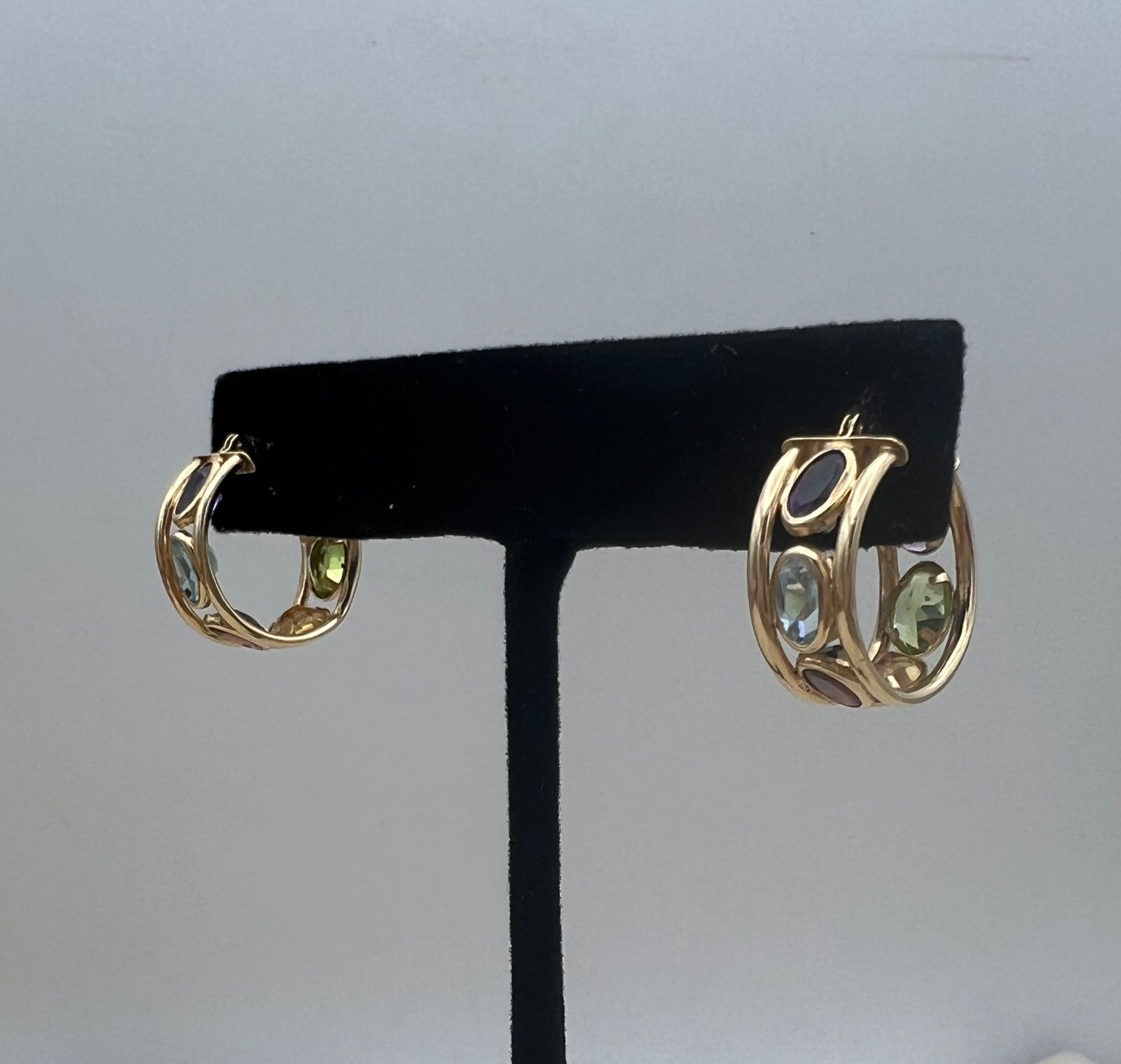 10K Gold Multi-Gemstone Huggie Hoop Earrings 5