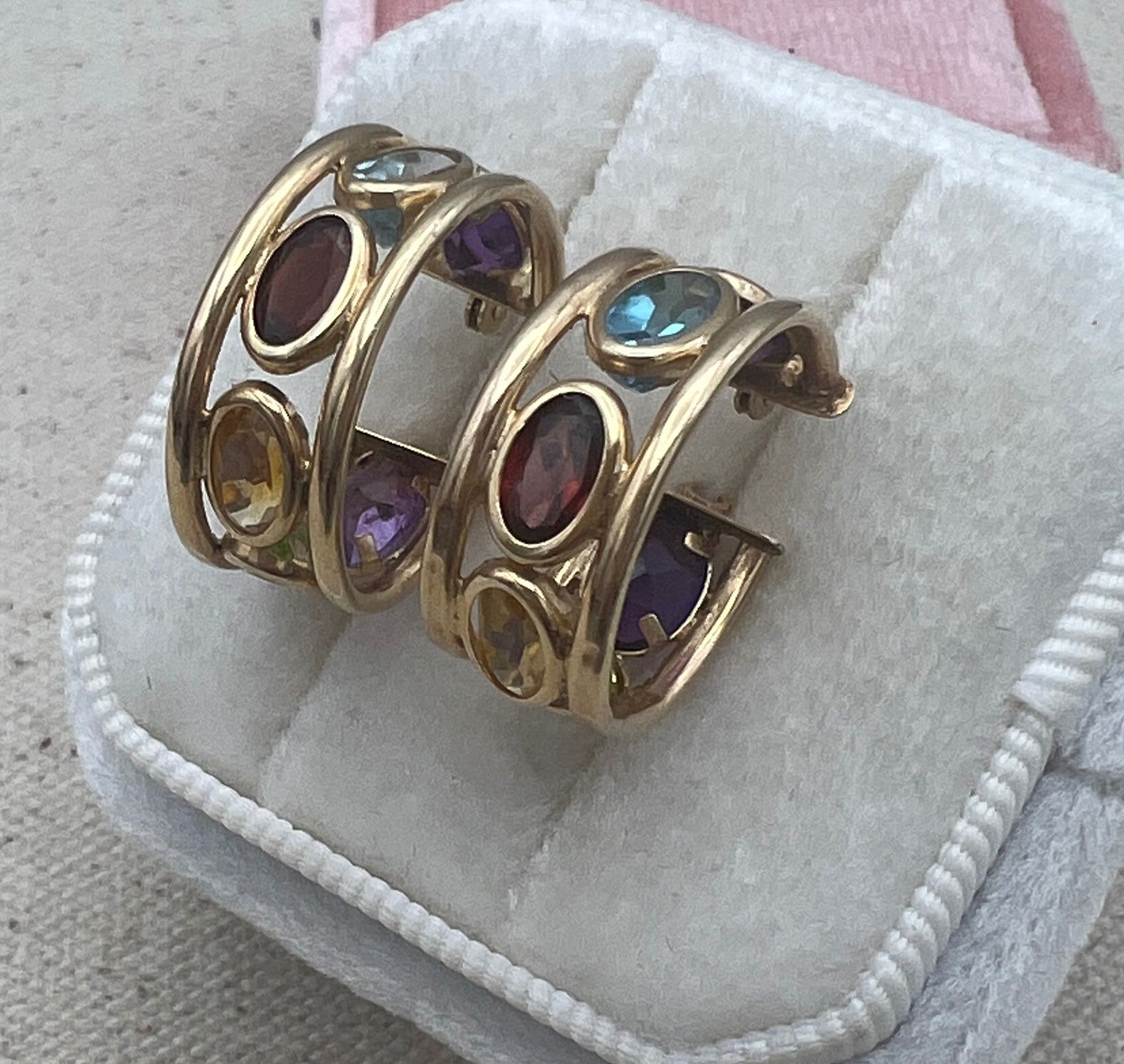 10K Gold Multi-Gemstone Huggie Hoop Earrings 2
