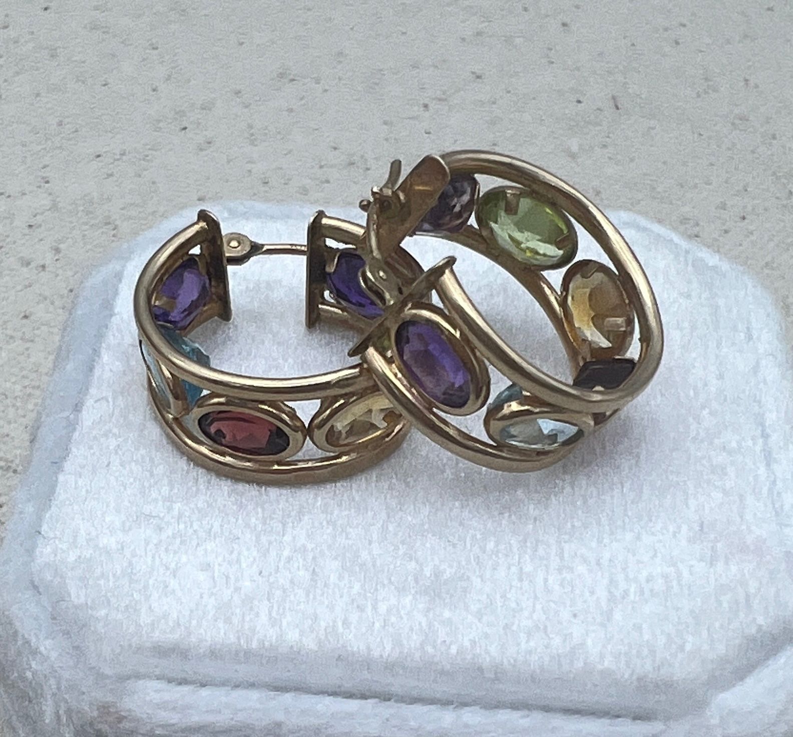 10K Gold Multi-Gemstone Huggie Hoop Earrings 3