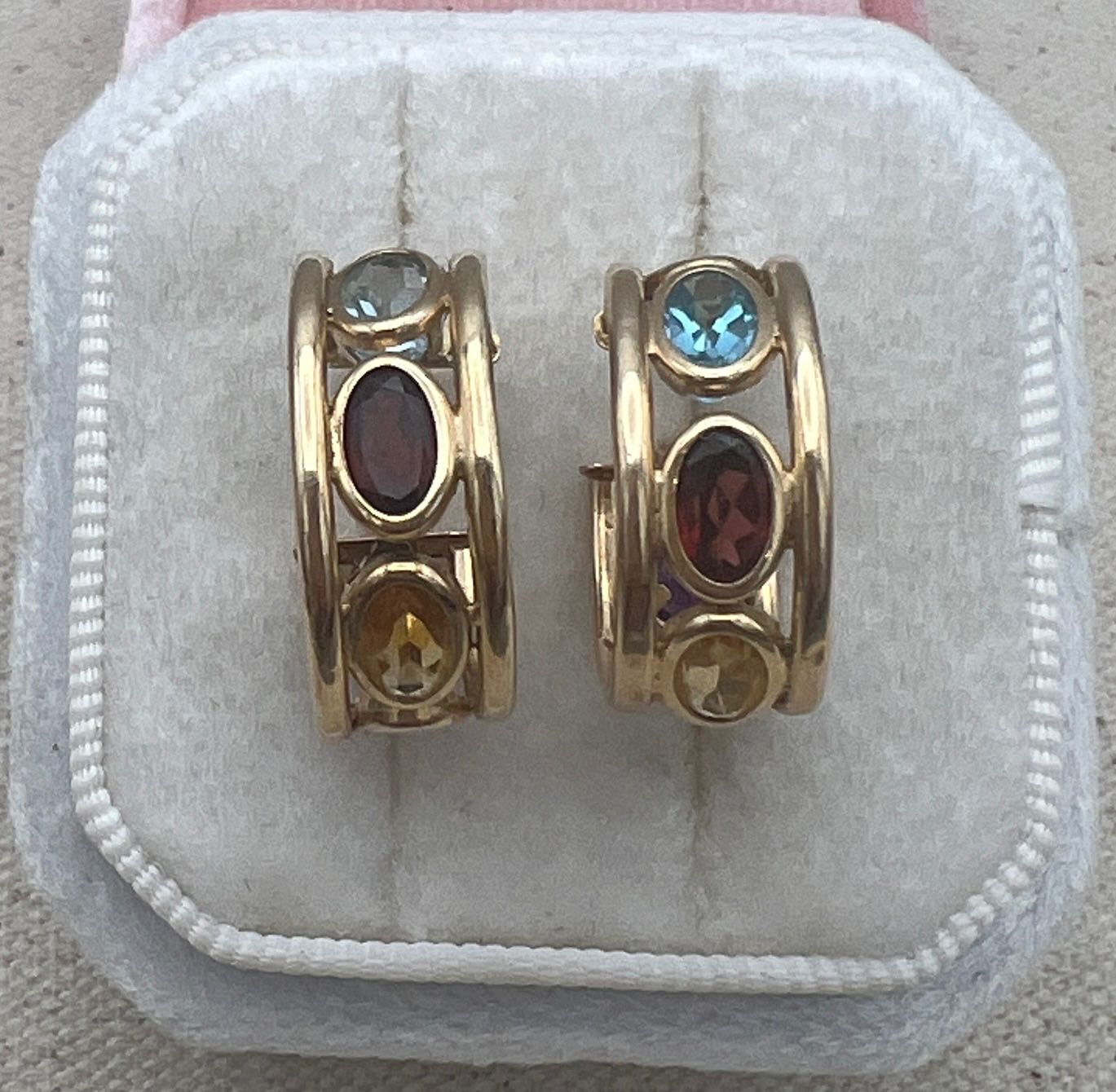10K Gold Multi-Gemstone Huggie Hoop Earrings