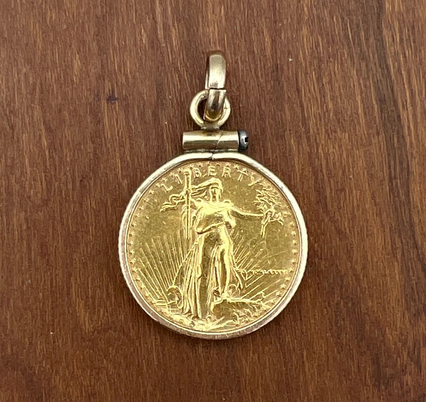 1/10 oz $5 American Gold Eagle Coin Pendant in 14K Bezel